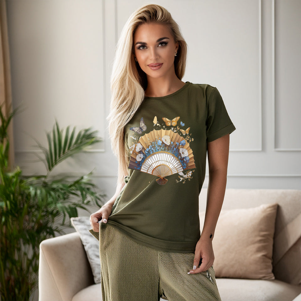 Fan shirt, Shirt with Fan, Tee Shirt with Antique Fan