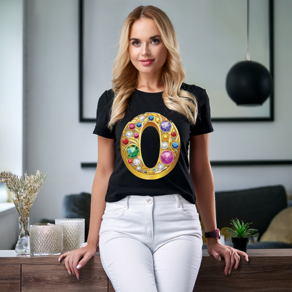 Letter Shirt, Shirt with Letters, Tee Shirt with Gold Letters