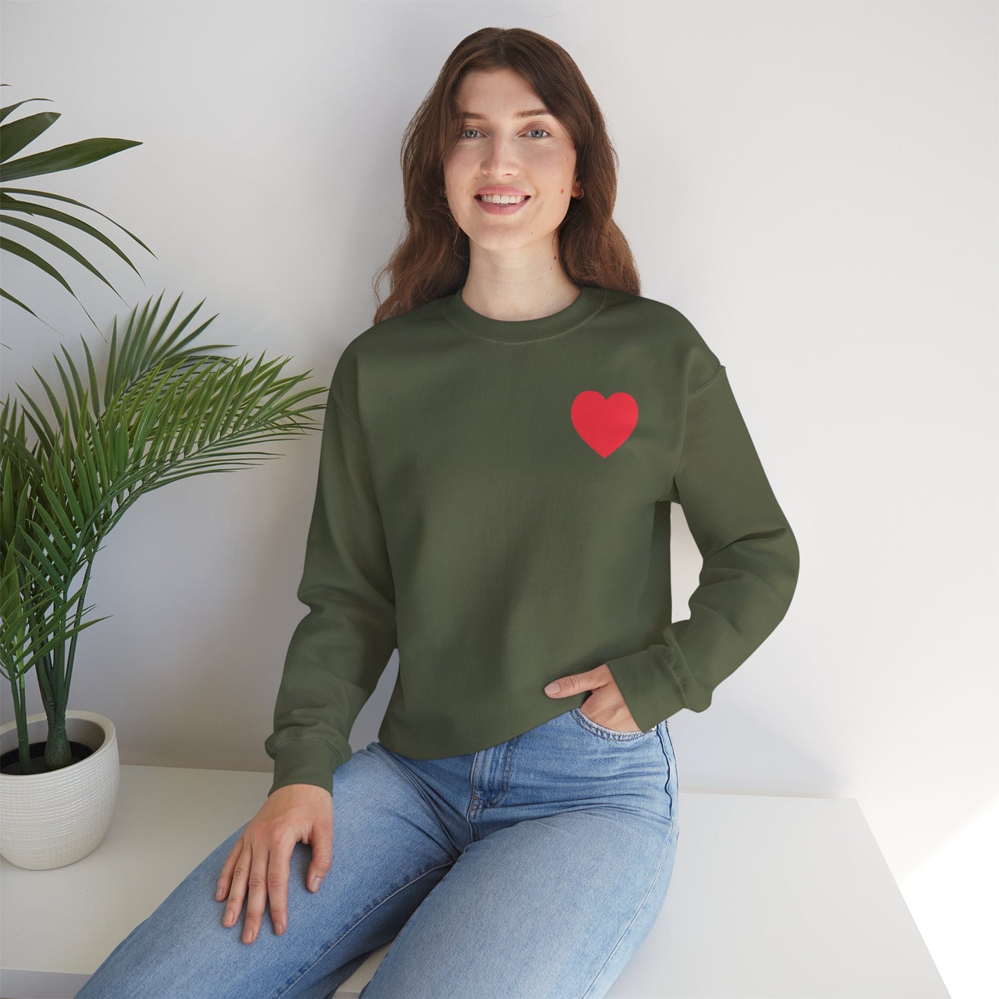 Small Red Heart Sweatshirt Unisex Love Design Gildan 18000 Heavy Blend Crewneck Valentines Day