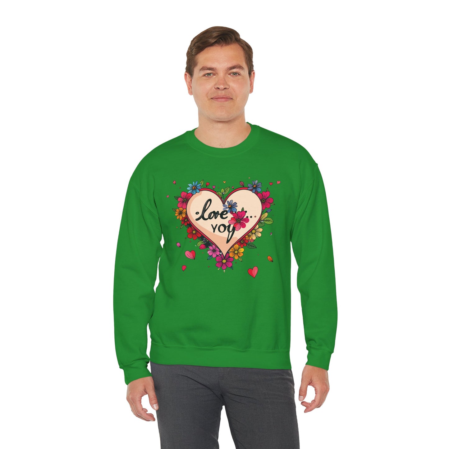 Floral Heart Love Sweatshirt Floral Heart Valentines Day Unisex Crewneck Fifty Fifty Cotton Polyester