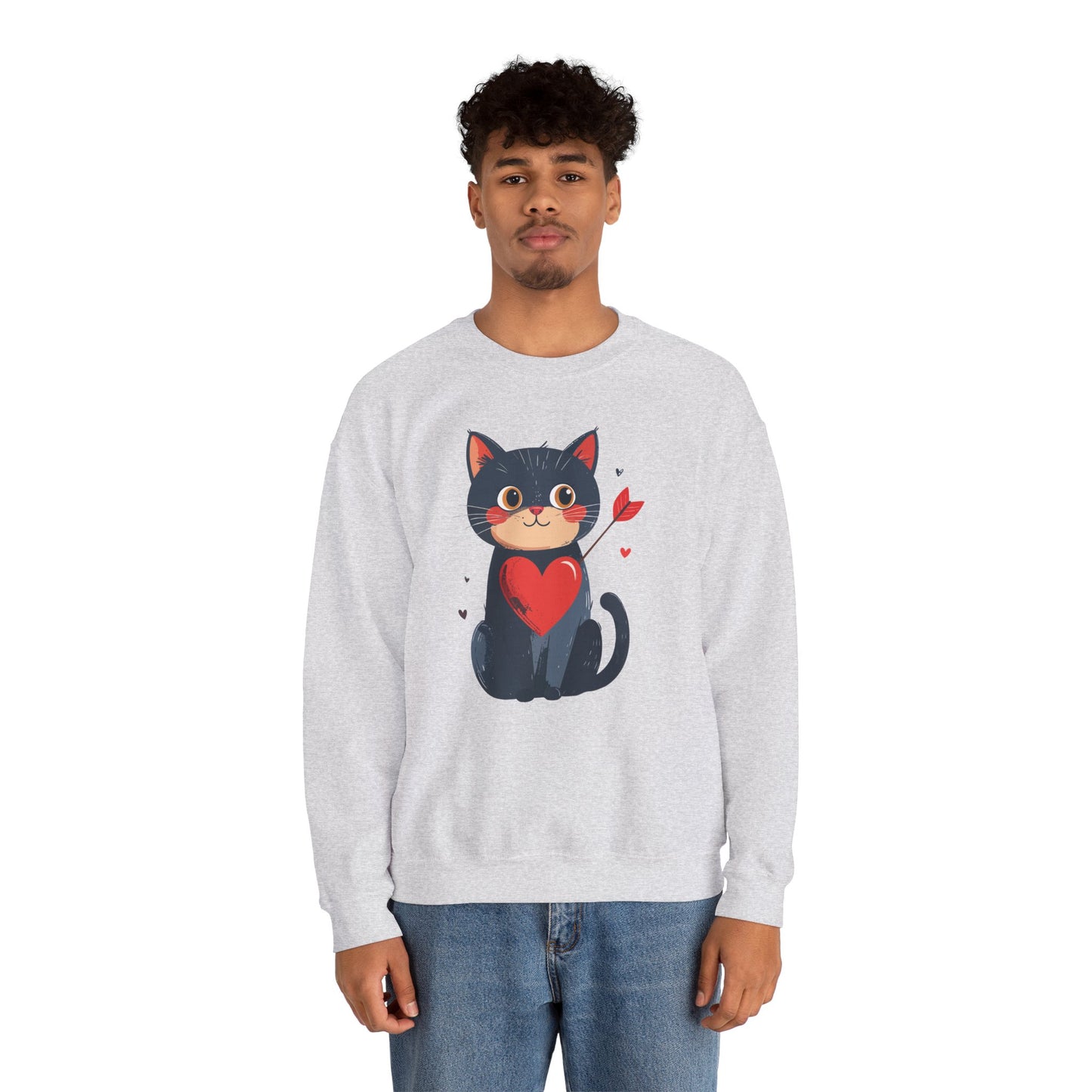 Cat Heart Sweatshirt Unisex Valentines Day Fifty Fifty Cotton Poly 8 Oz Heavy Blend