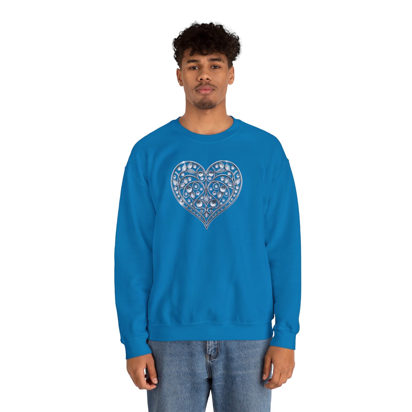 Big Crystal Heart Sweatshirt Unisex Fifty Fifty Cotton Poly Crewneck Valentines Day Sweatshirt