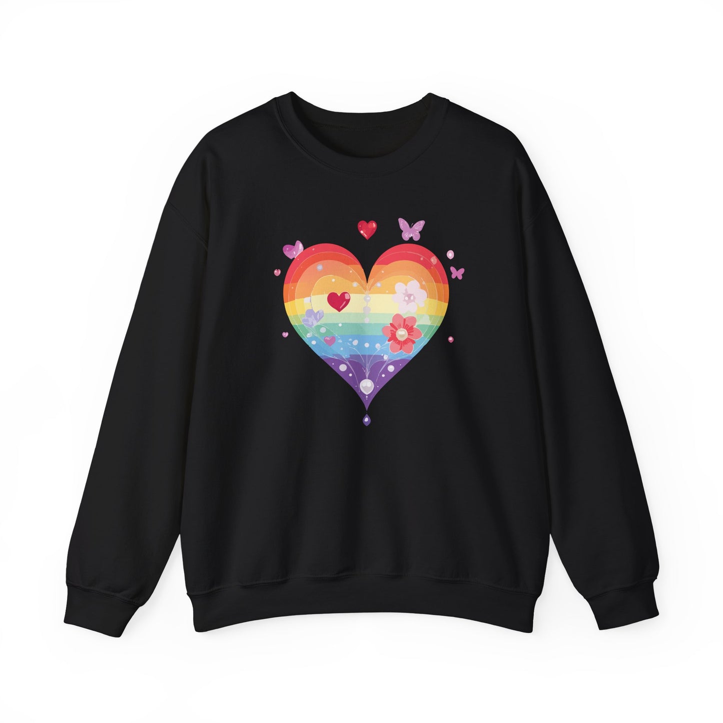 Rainbow Heart Floral Sweatshirt Unisex Valentines Day Graphic Love Sweatshirt Gift Idea