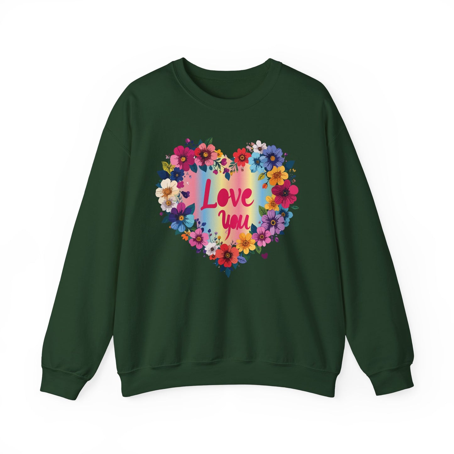 Valentines Day Floral Heart Sweatshirt Unisex Crewneck Floral Love You Gildan 18000 Heavy Blend