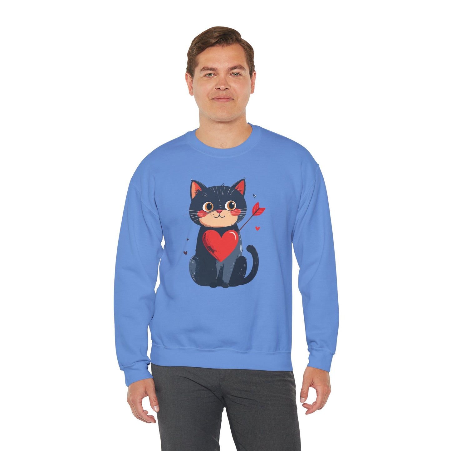 Cat Heart Sweatshirt Unisex Valentines Day Fifty Fifty Cotton Poly 8 Oz Heavy Blend