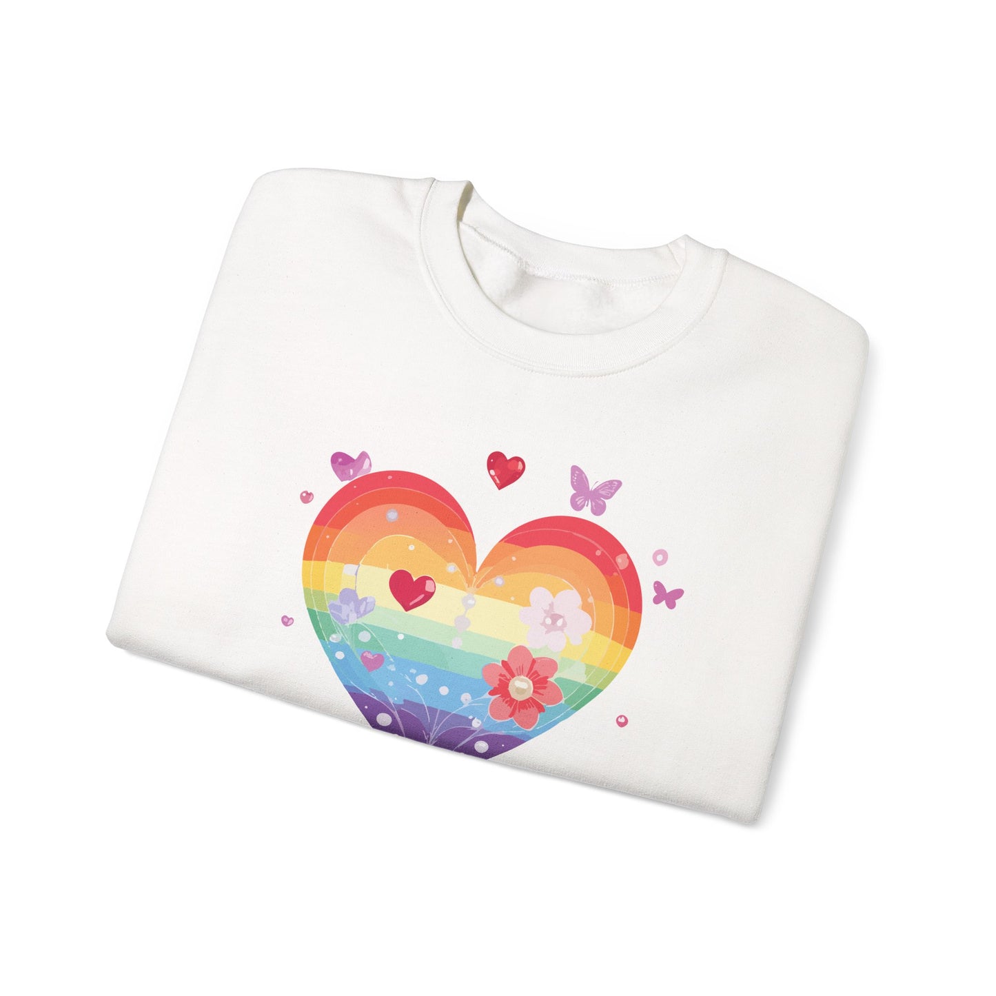 Rainbow Heart Floral Sweatshirt Unisex Valentines Day Graphic Love Sweatshirt Gift Idea