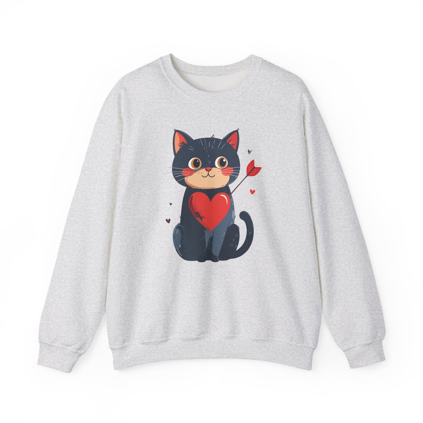 Cat Heart Sweatshirt Unisex Valentines Day Fifty Fifty Cotton Poly 8 Oz Heavy Blend