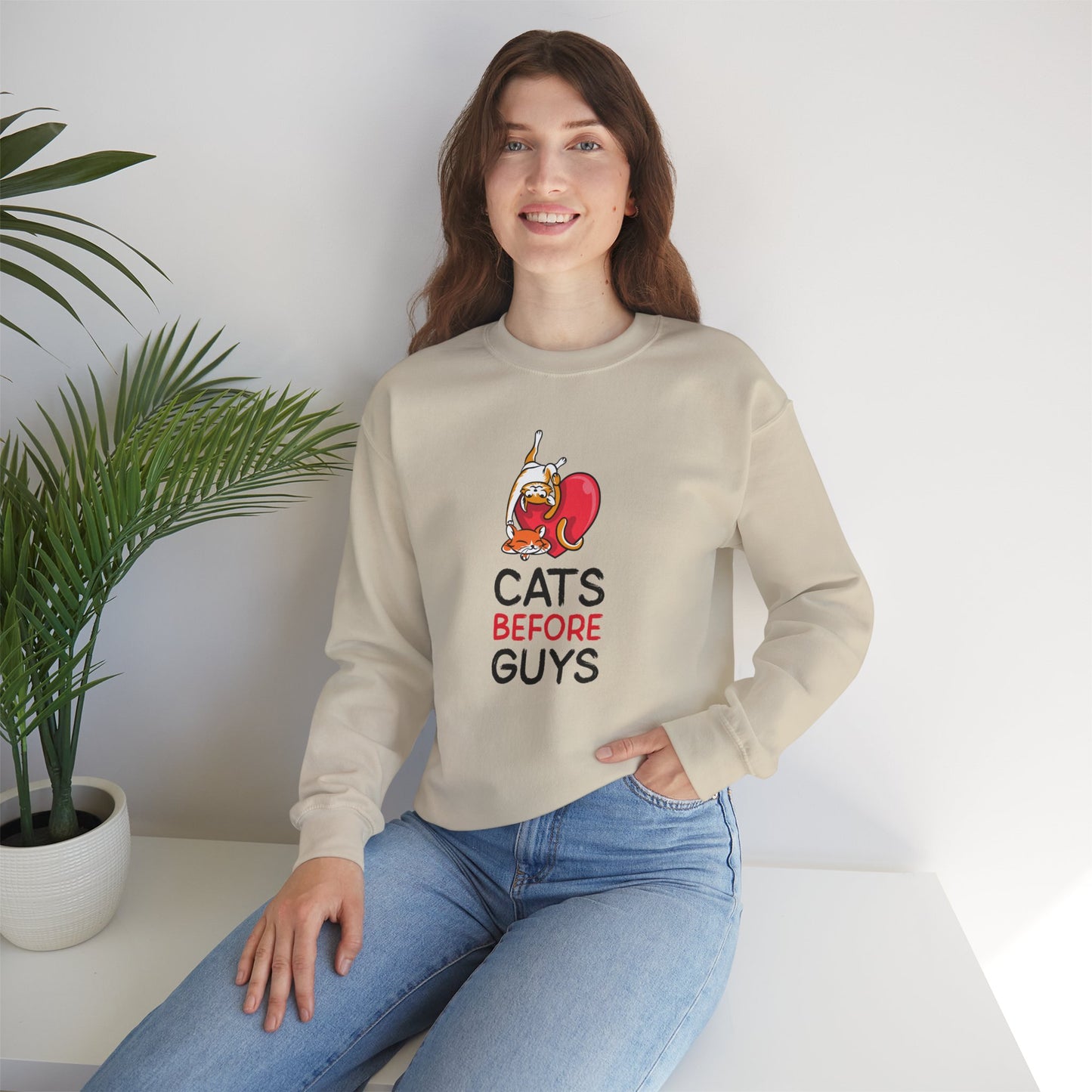 Cat Heart Sweatshirt Unisex Valentines Day 50 50 Cotton Poly Heavy Blend Crewneck Sweatshirt