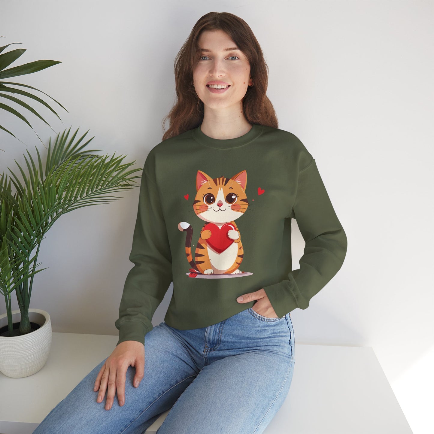 Cat Heart Sweatshirt, Heart Sweatshirt, Cat Sweatshirt, Valentine's Day Sweatshirt, 50/50 Cotton-Poly Animal Sweatshirt 103
