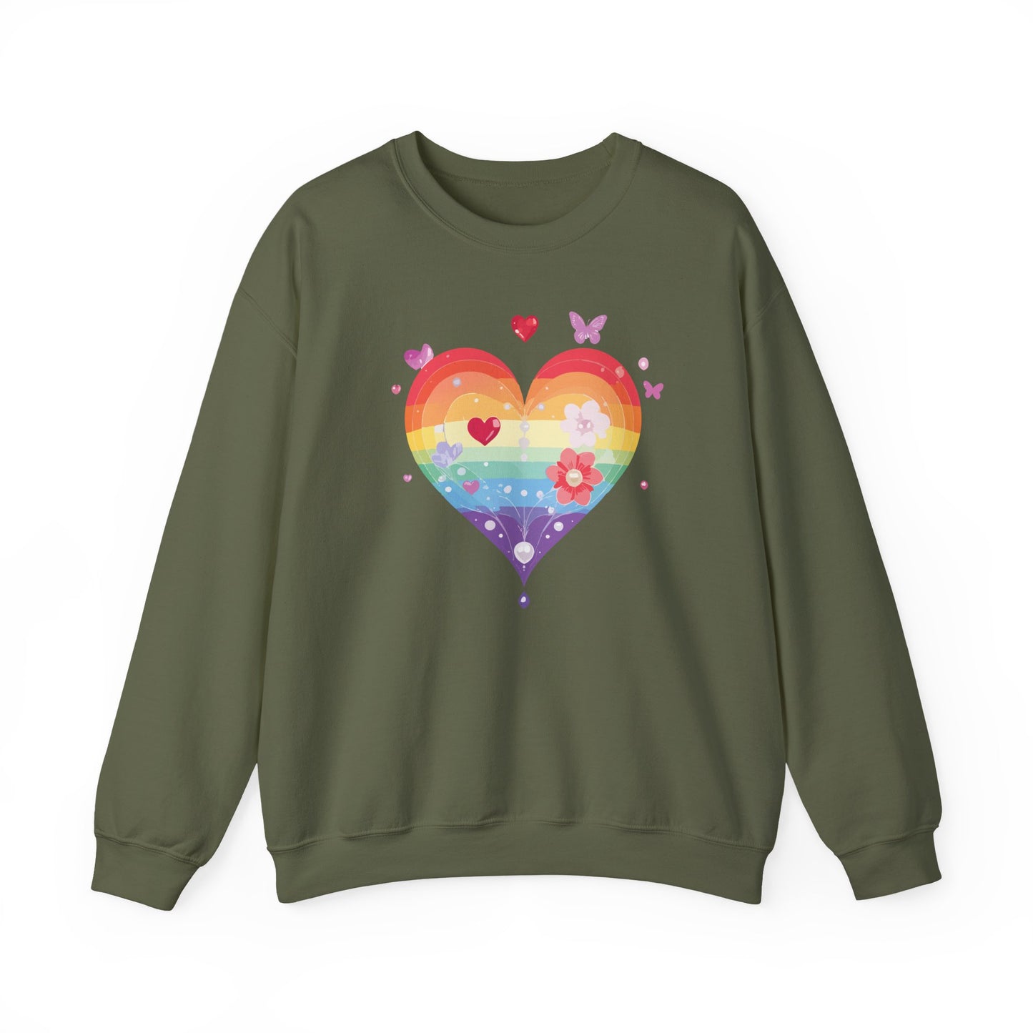 Rainbow Heart Floral Sweatshirt Unisex Valentines Day Graphic Love Sweatshirt Gift Idea