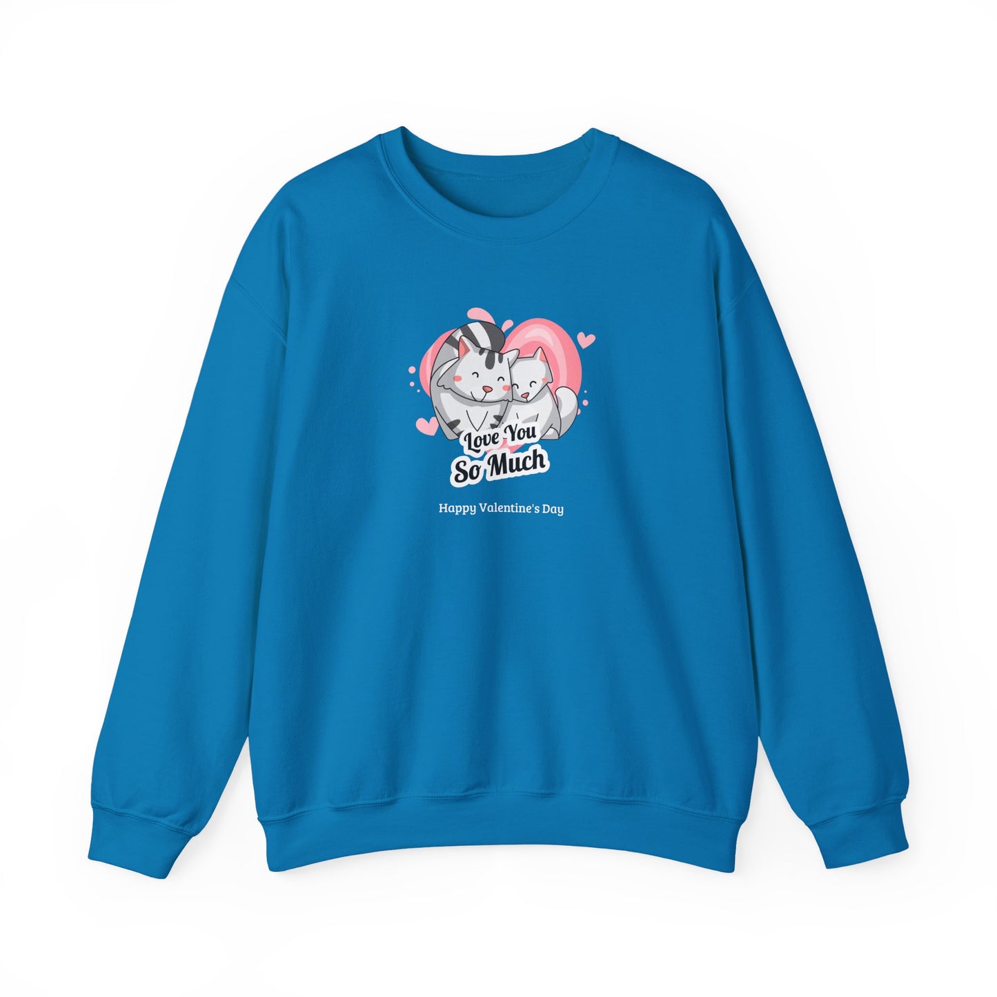 Cat Heart Sweatshirt Valentines Day Unisex 50 50 Cotton Poly Crewneck Gildan 18000