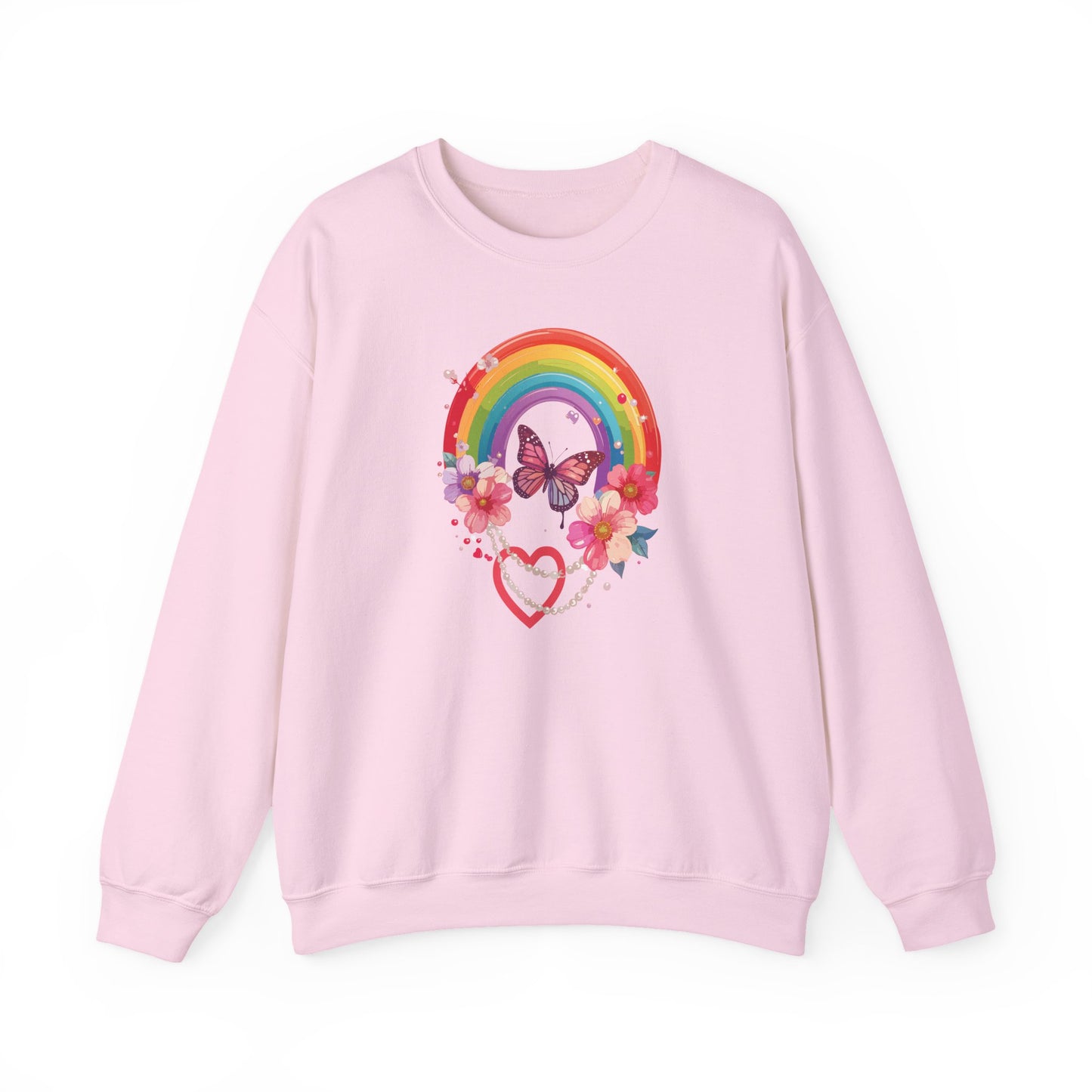 Rainbow Heart Floral Sweatshirt Unisex Valentines Day Love Gift Gildan 18000 Sweatshirt