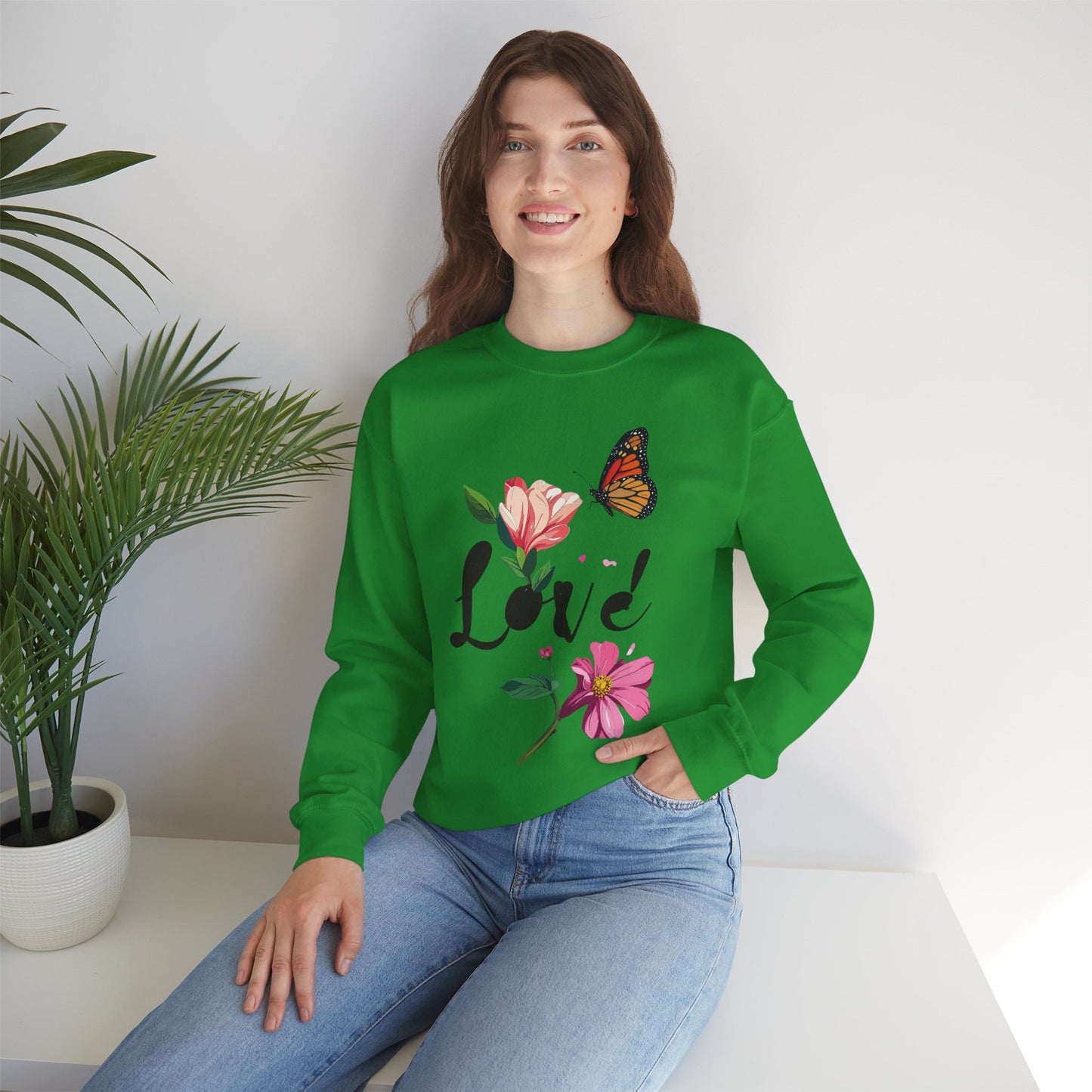 Floral Love Sweatshirt, Floral Butterfly Sweatshirt, Love Sweatshirt, Valentine's Day Sweatshirt, Floral Sweatshirt 120