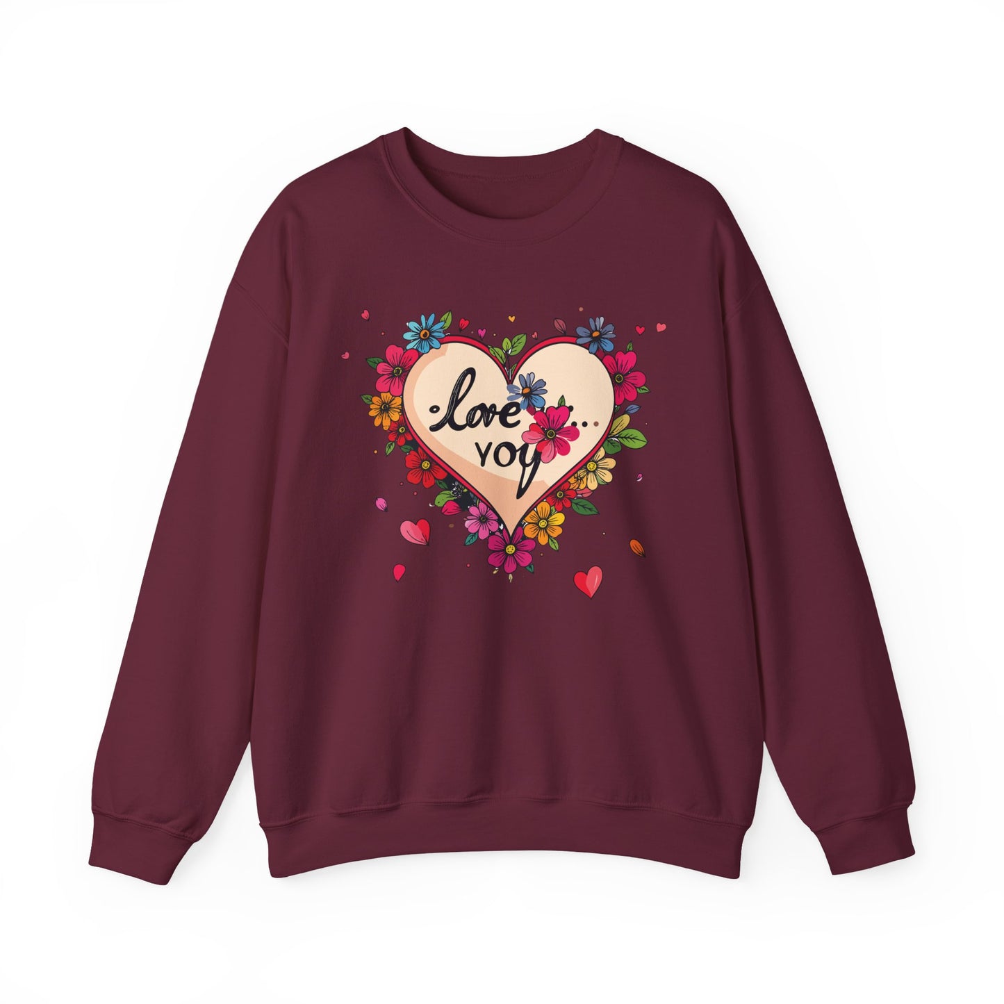 Floral Heart Love Sweatshirt Floral Heart Valentines Day Unisex Crewneck Fifty Fifty Cotton Polyester