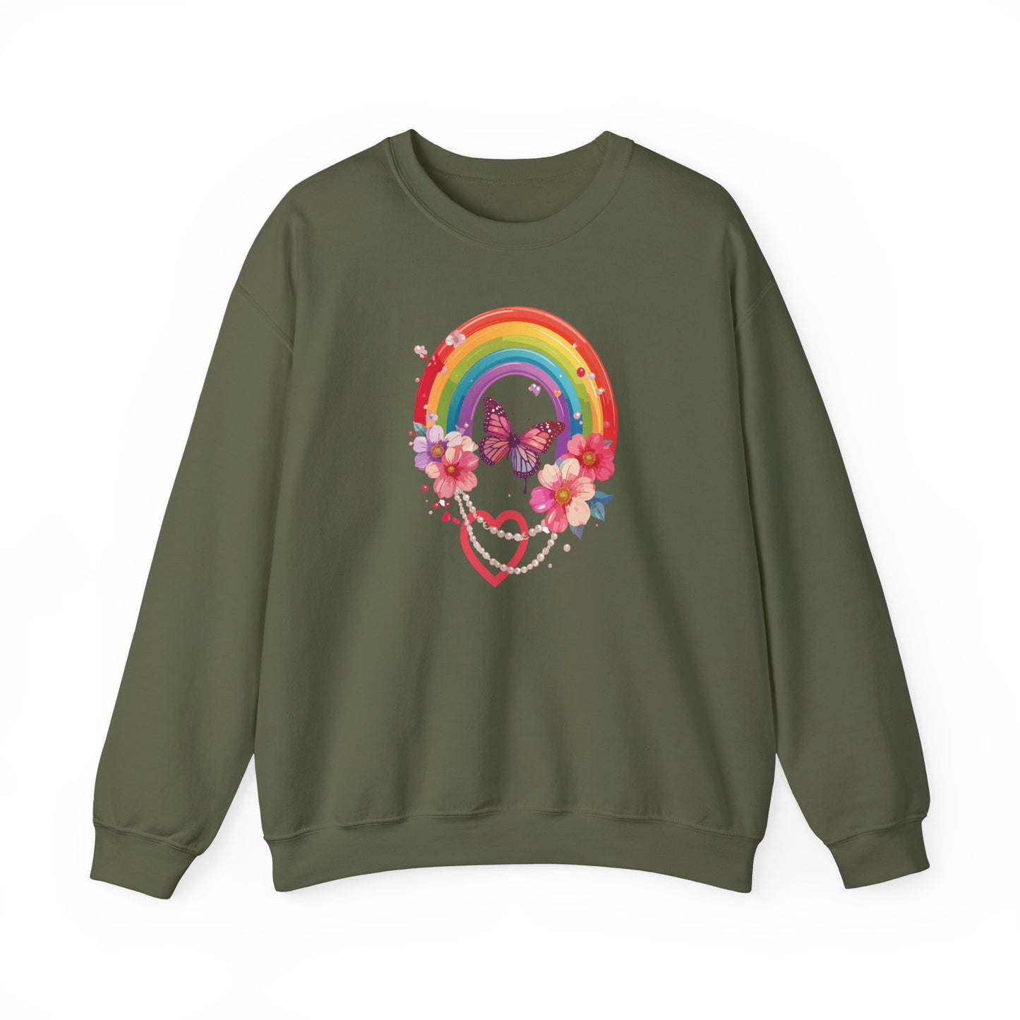 Rainbow Heart Floral Sweatshirt Unisex Valentines Day Love Gift Gildan 18000 Sweatshirt