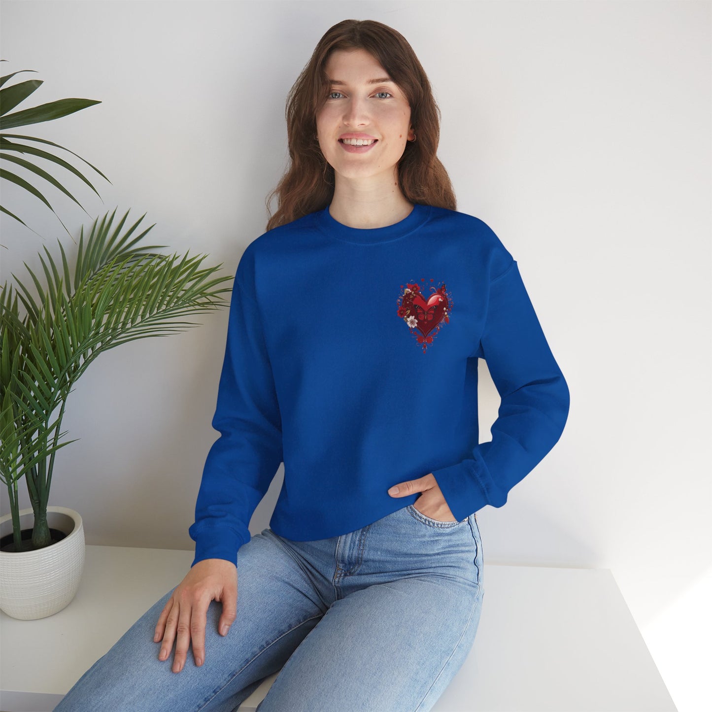Floral Red Heart Sweatshirt Unisex Valentines Day Love Print Cozy Heavy Blend Crewneck