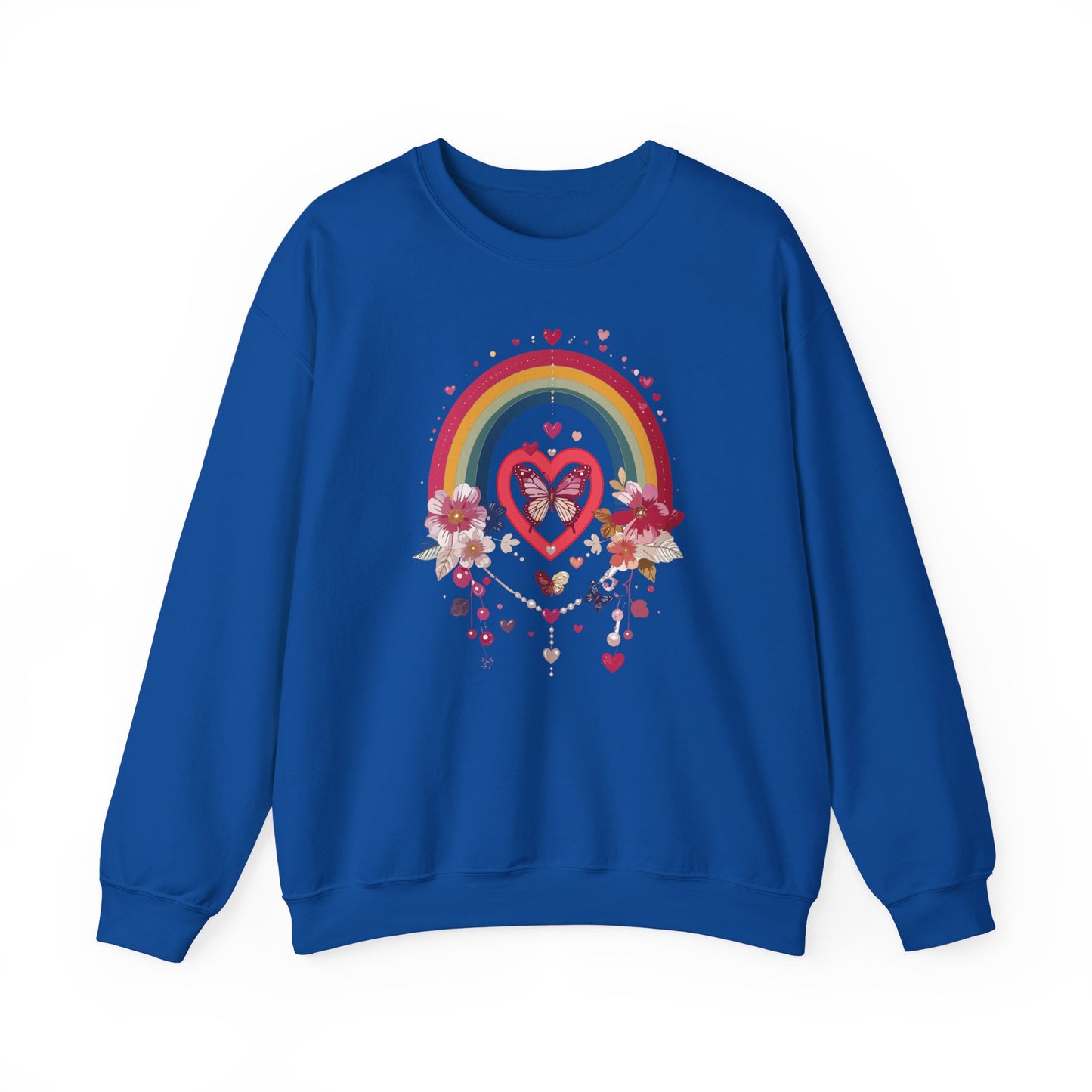 Rainbow Heart Floral Unisex Sweatshirt Crewneck Love Valentine's Day Graphic Gildan 18000
