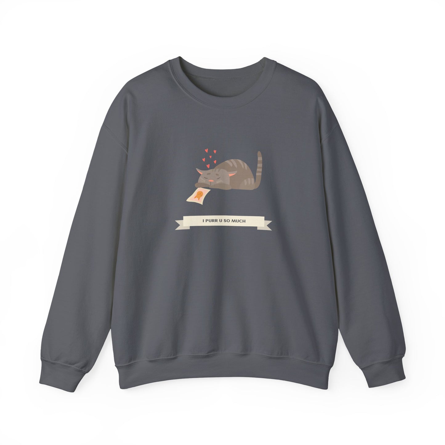 Cat Heart Sweatshirt Unisex 50/50 Cotton Poly Valentine Day Crewneck Gildan 18000
