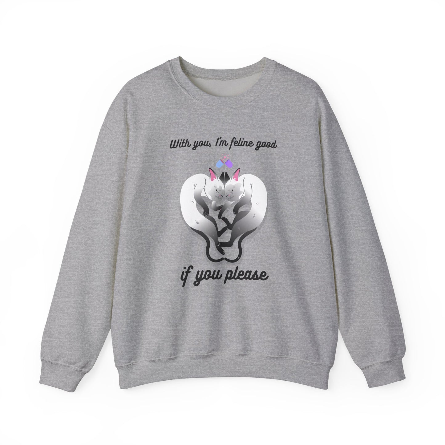 Double Cat Heart Sweatshirt Unisex Fifty Fifty Cotton Poly Valentines Day Sweatshirt