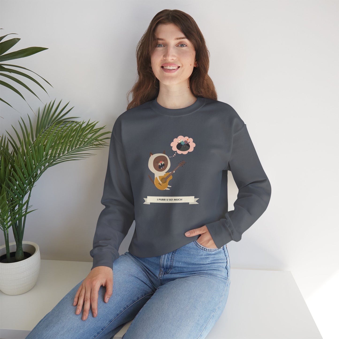 Cat with Guitar Sweatshirt, Love Sweatshirt, Cat Sweatshirt, Valentine's Day Sweatshirt, 50/50 Cotton-Poly Animal Sweatshirt 127