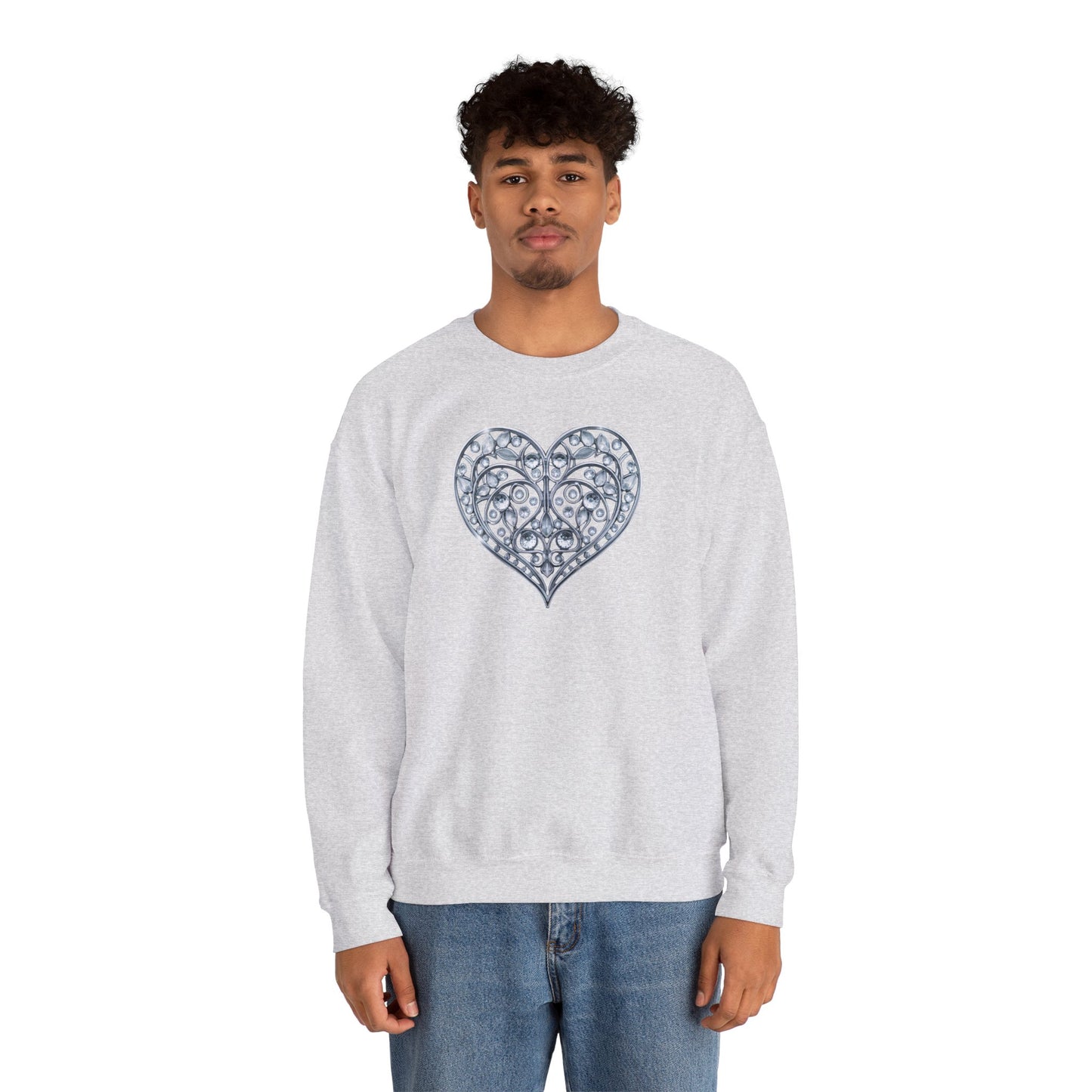 Big Crystal Heart Sweatshirt Unisex Fifty Fifty Cotton Poly Crewneck Valentines Day Sweatshirt