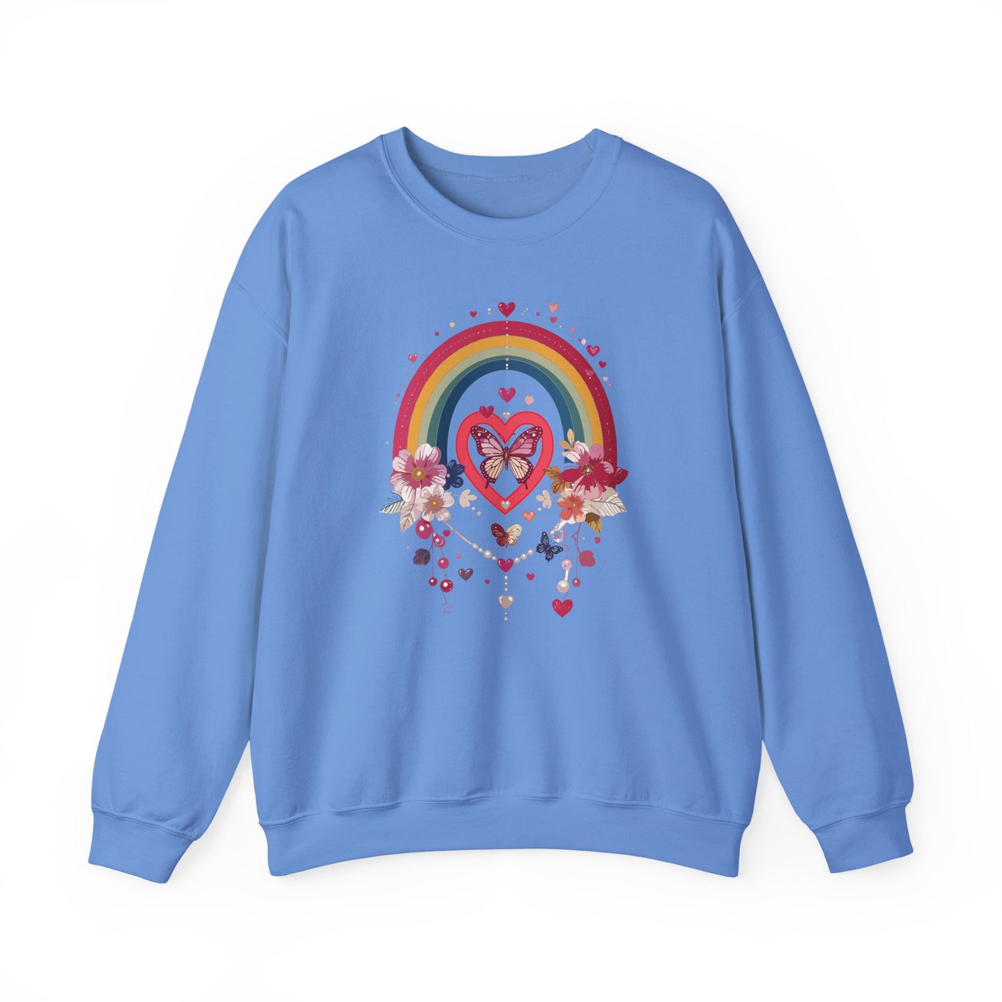 Rainbow Heart Floral Unisex Sweatshirt Crewneck Love Valentine's Day Graphic Gildan 18000
