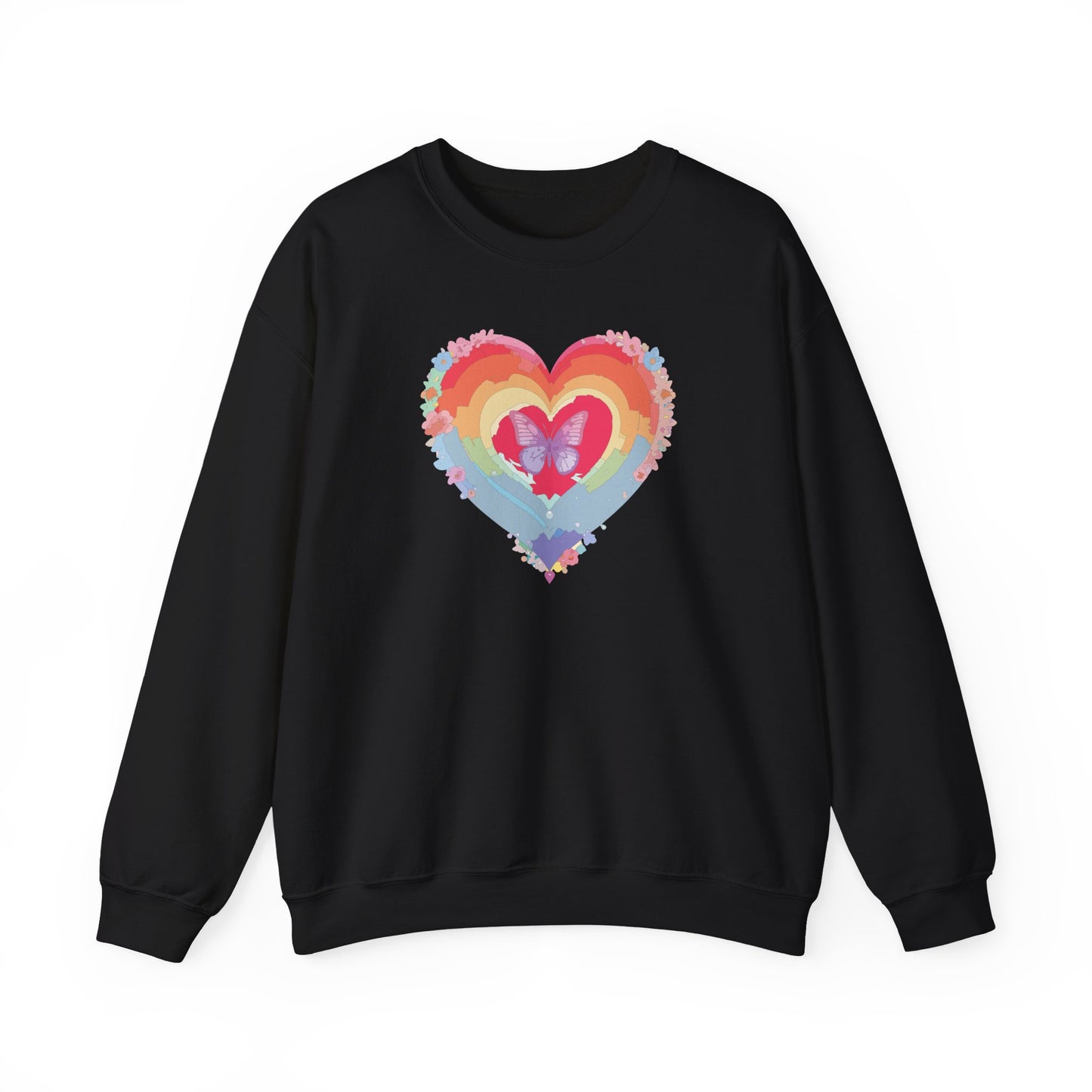Rainbow Heart Floral Sweatshirt For Valentines Day Unisex Heavy Blend Crewneck Warm
