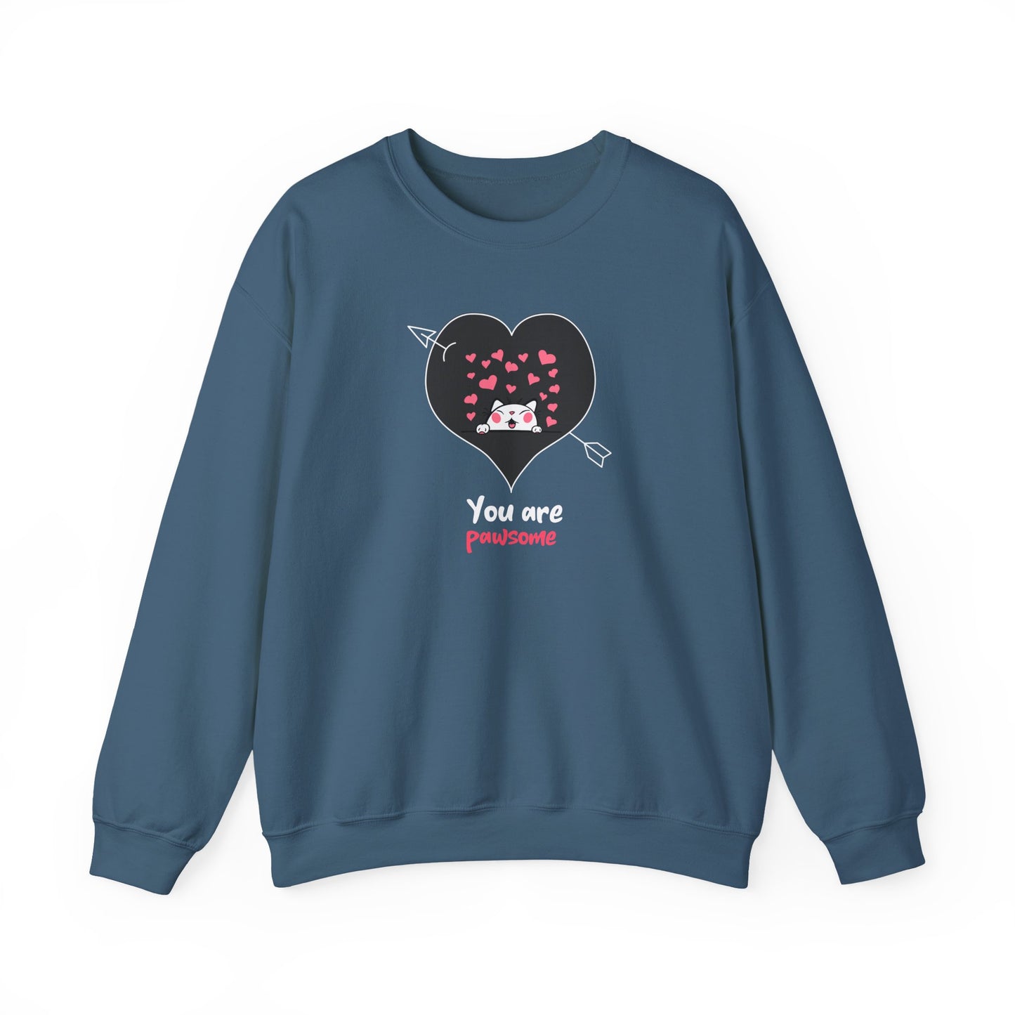 Cat Heart Sweatshirt Valentines Day Fifty Fifty Cotton Poly Unisex Crewneck Gift Idea