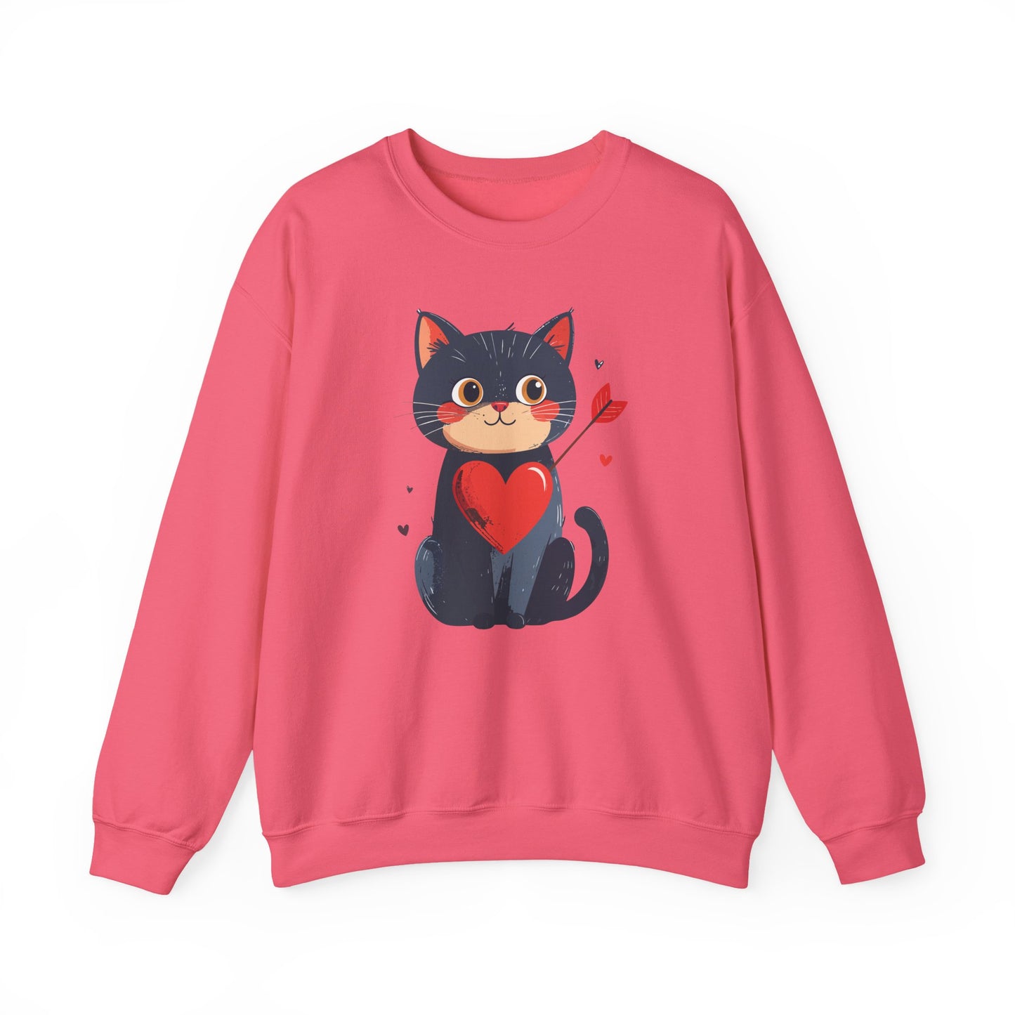 Cat Heart Sweatshirt Unisex Valentines Day Fifty Fifty Cotton Poly 8 Oz Heavy Blend