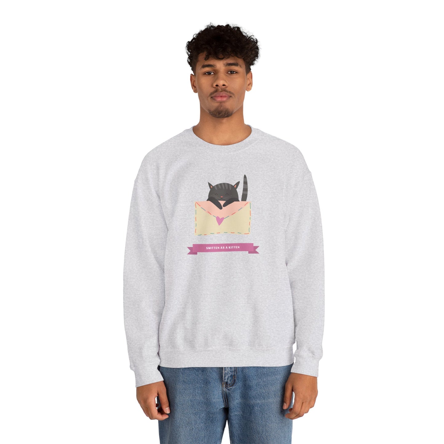 Cat Heart Sweatshirt Love For Cat Lovers Unisex Crewneck Fifty Fifty Cotton Poly Blend Gildan 18000