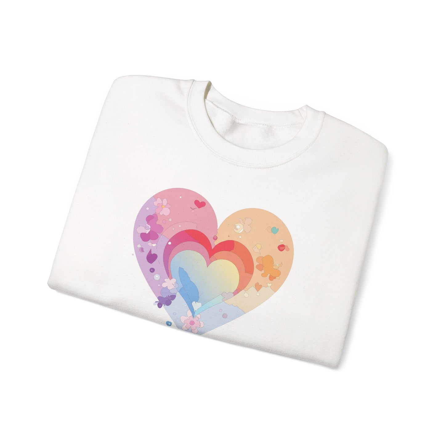 Rainbow Heart Floral Sweatshirt Unisex Valentines Day Gift Cozy Crewneck Sweatshirt