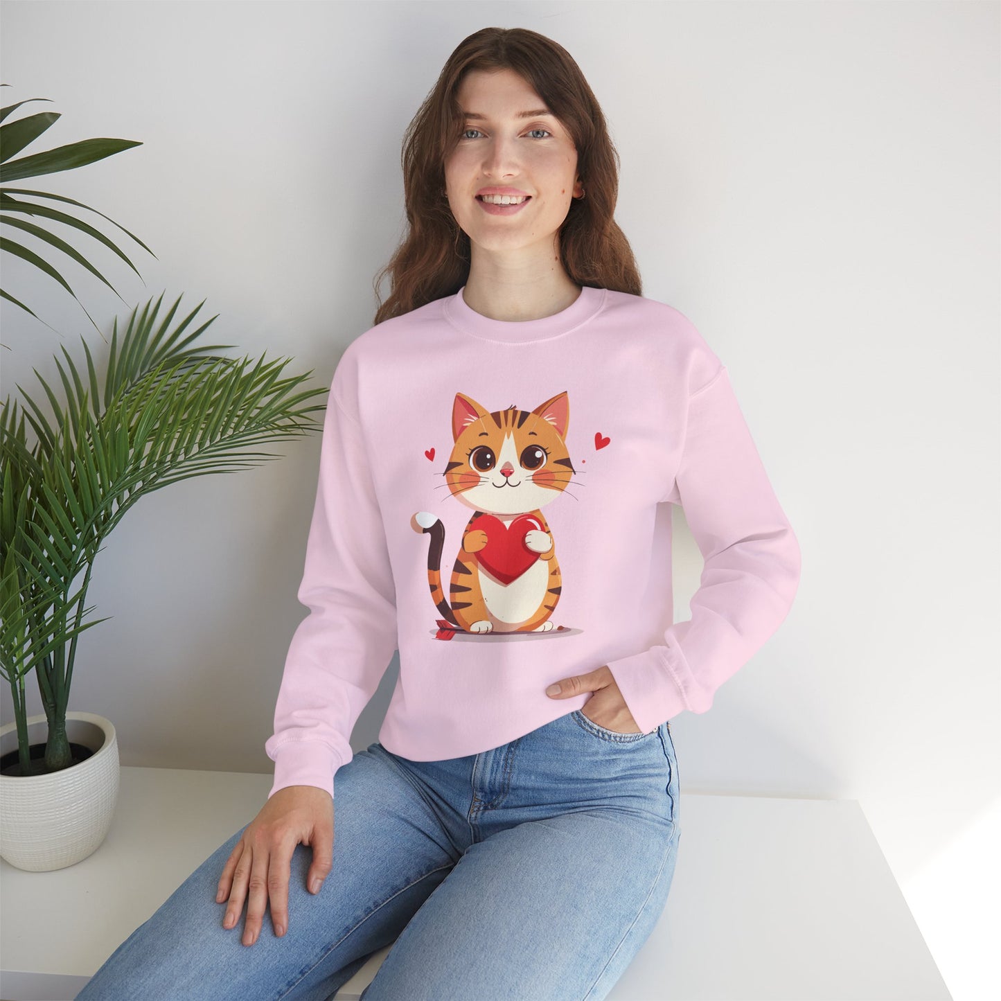 Cat Heart Sweatshirt, Heart Sweatshirt, Cat Sweatshirt, Valentine's Day Sweatshirt, 50/50 Cotton-Poly Animal Sweatshirt 103