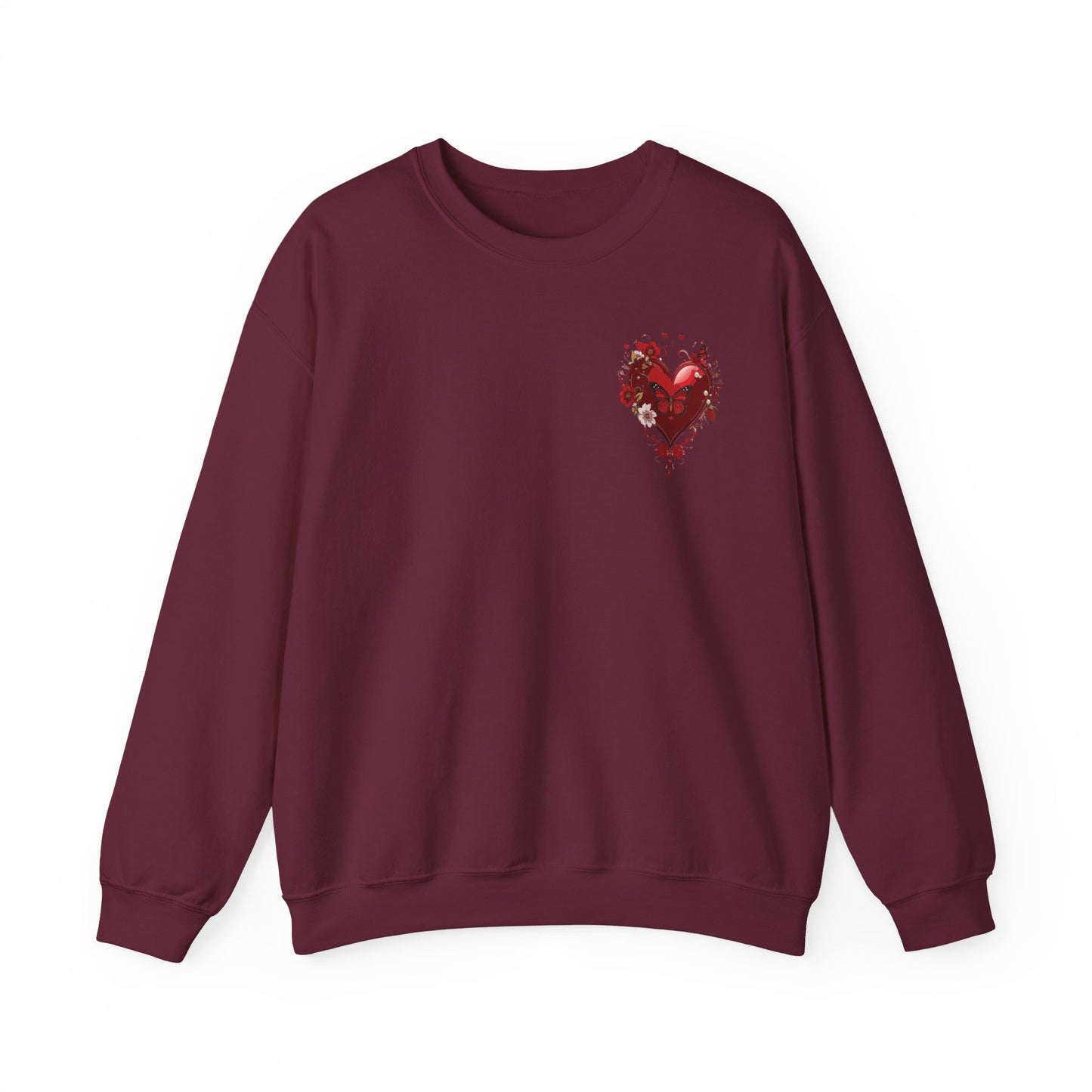 Floral Red Heart Sweatshirt Unisex Valentines Day Love Print Cozy Heavy Blend Crewneck