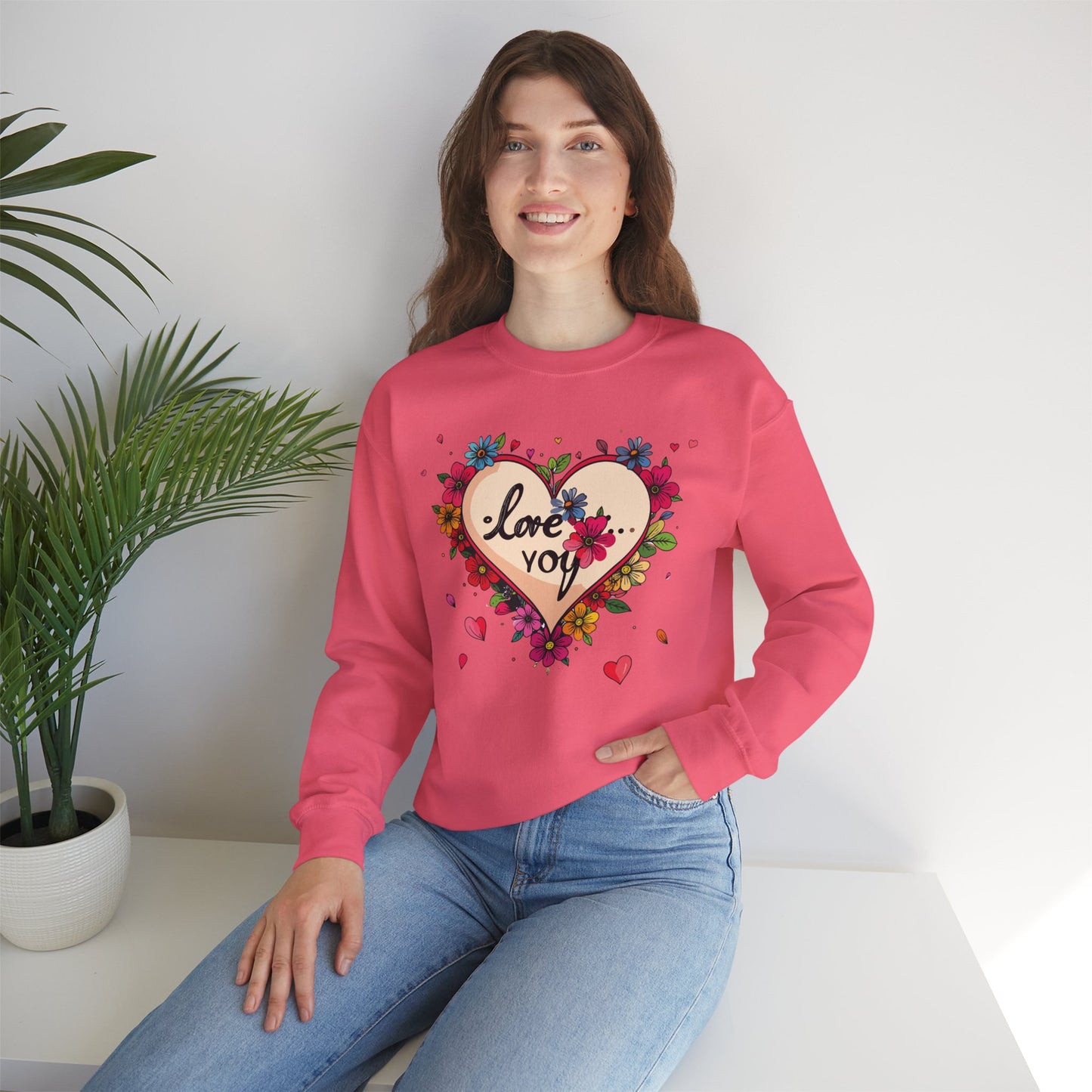 Floral Heart Love Sweatshirt Floral Heart Valentines Day Unisex Crewneck Fifty Fifty Cotton Polyester