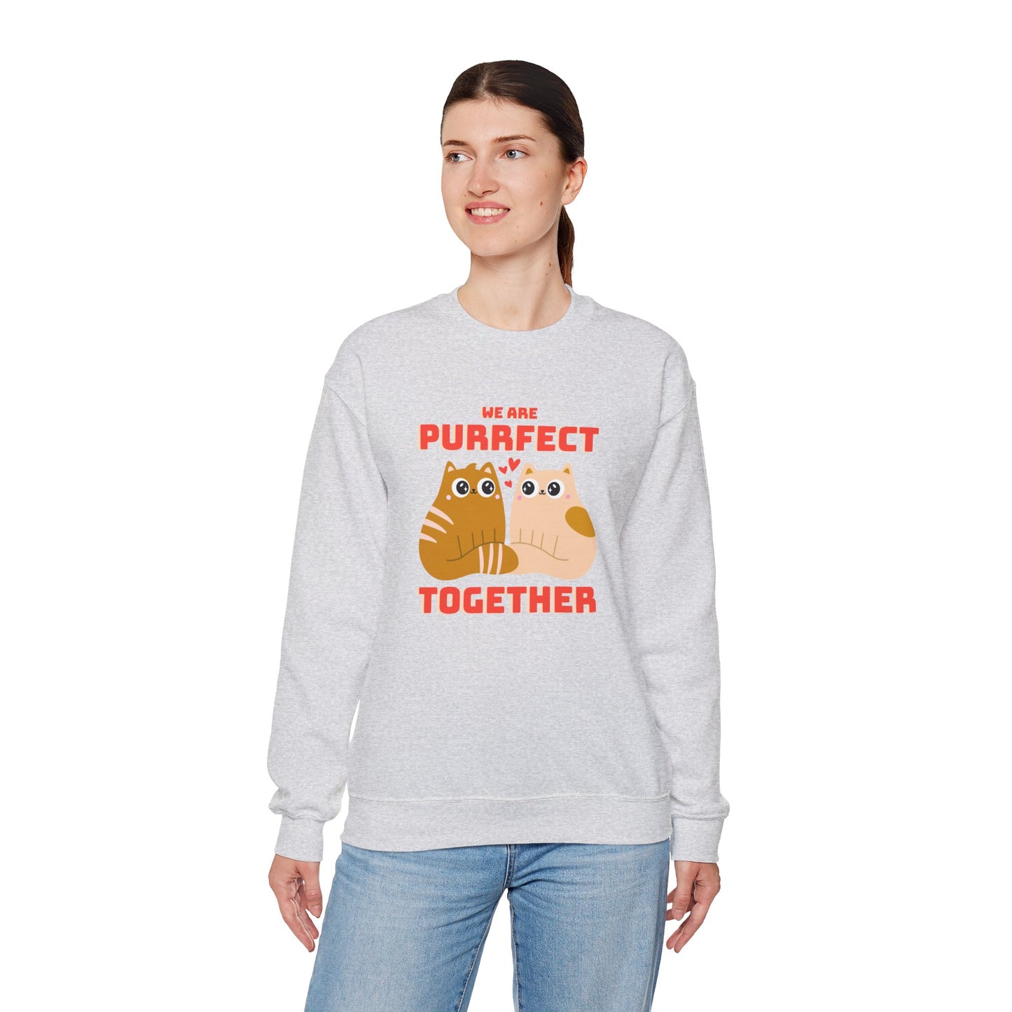 Cat Heart Sweatshirt Unisex 50/50 Cotton-Poly Blend Valentine Gift For Cat Lovers