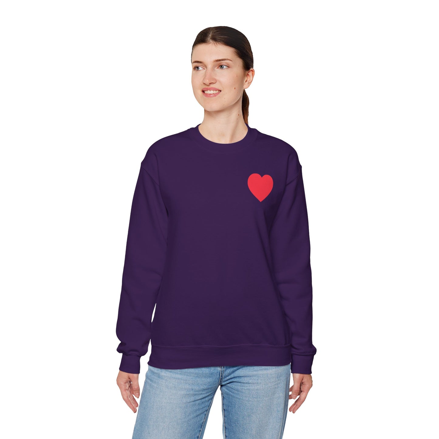 Small Red Heart Sweatshirt Unisex Love Design Gildan 18000 Heavy Blend Crewneck Valentines Day