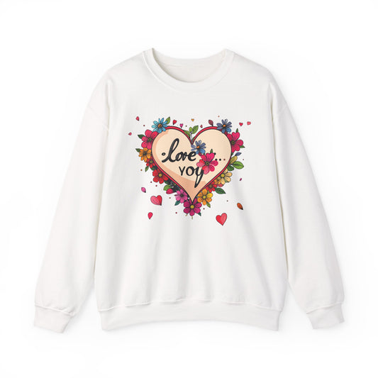 Floral Heart Love Sweatshirt Floral Heart Valentines Day Unisex Crewneck Fifty Fifty Cotton Polyester