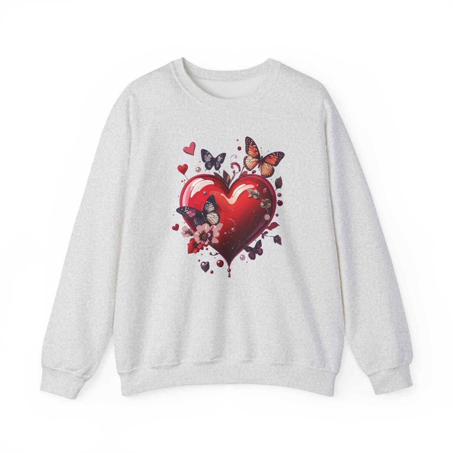 Unisex Heavy Blend Crewneck Sweatshirt Red Heart Floral Design Valentines Day Gift