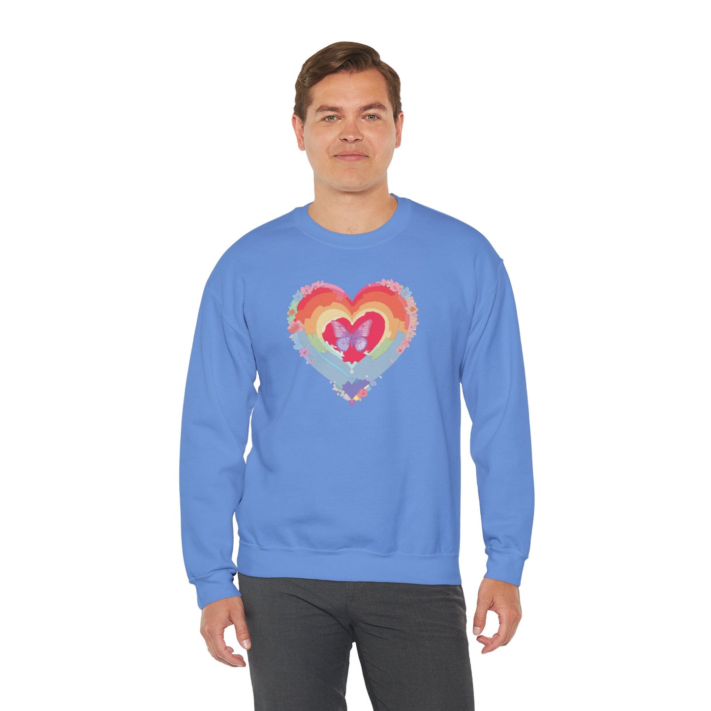 Rainbow Heart Floral Sweatshirt For Valentines Day Unisex Heavy Blend Crewneck Warm