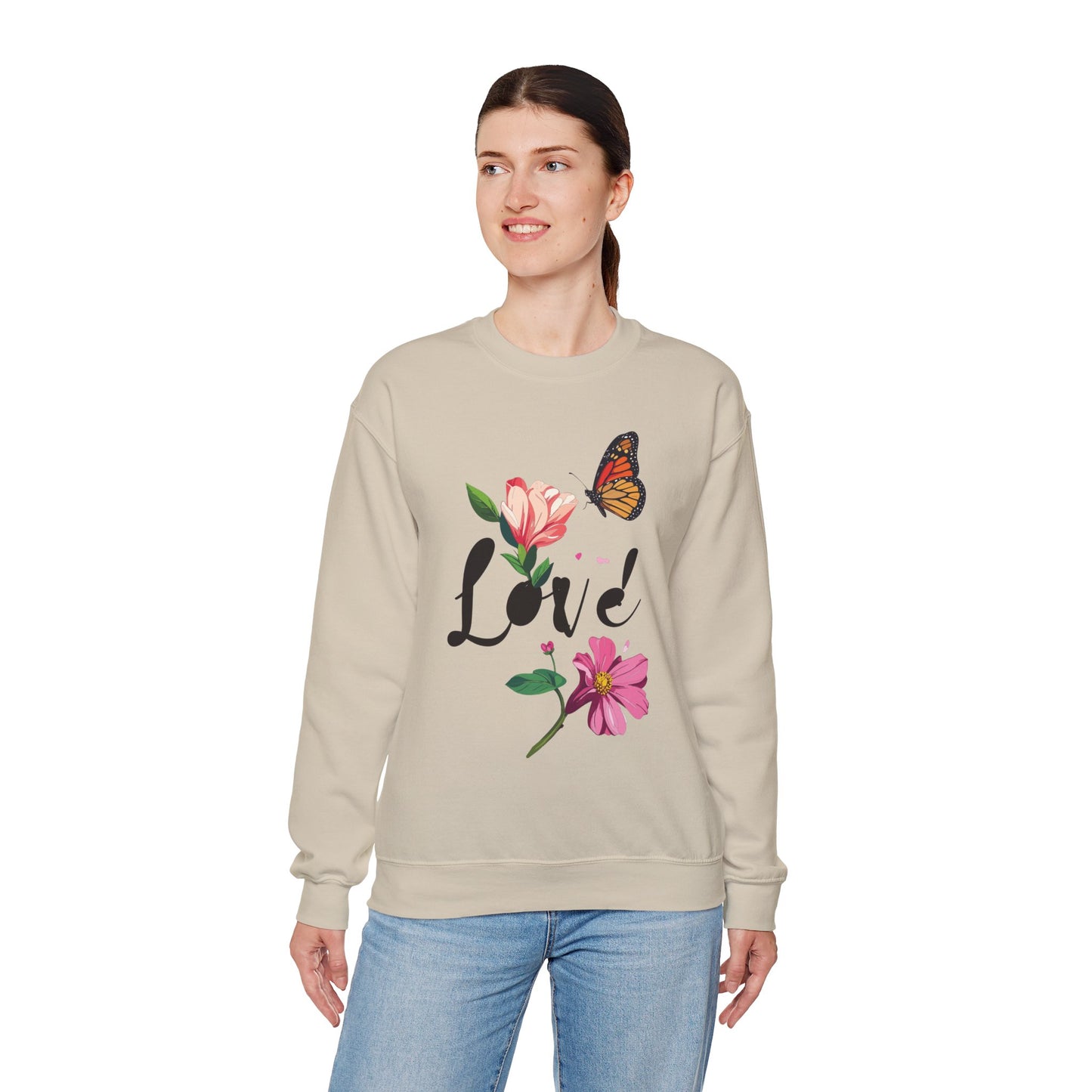 Floral Love Sweatshirt, Floral Butterfly Sweatshirt, Love Sweatshirt, Valentine's Day Sweatshirt, Floral Sweatshirt 120