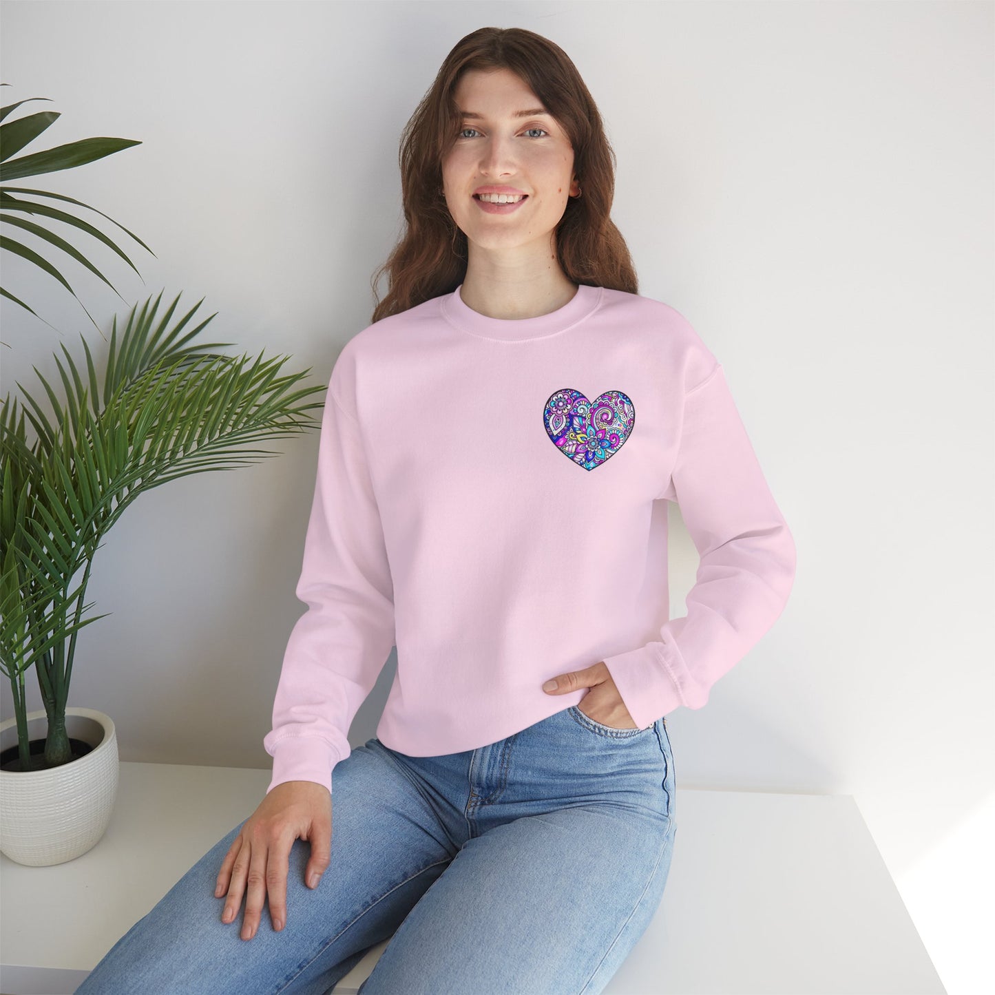 Floral Heart Sweatshirt Valentines Day Unisex Crewneck Gildan 18000 Heavy Blend Cotton Polyester