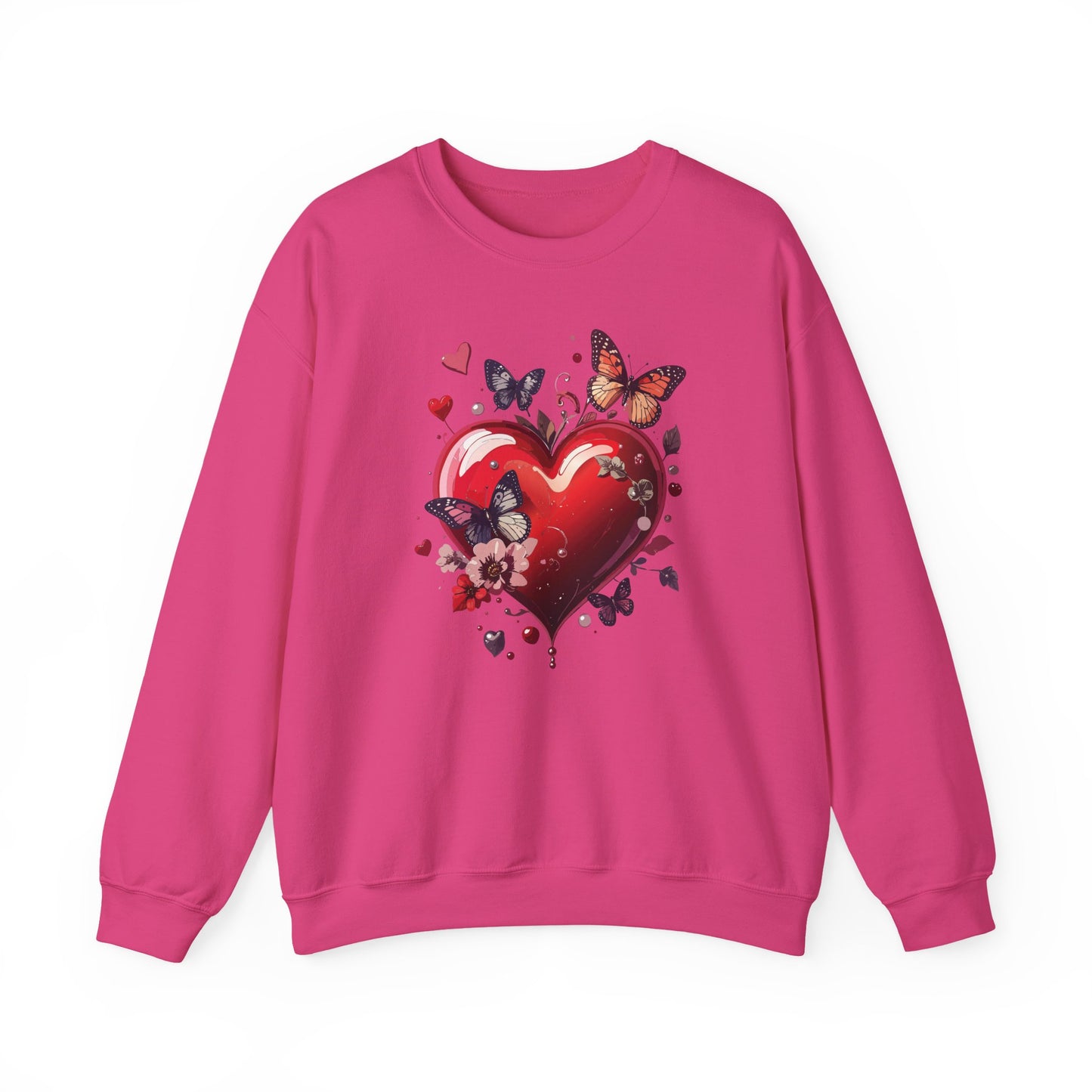 Unisex Heavy Blend Crewneck Sweatshirt Red Heart Floral Design Valentines Day Gift