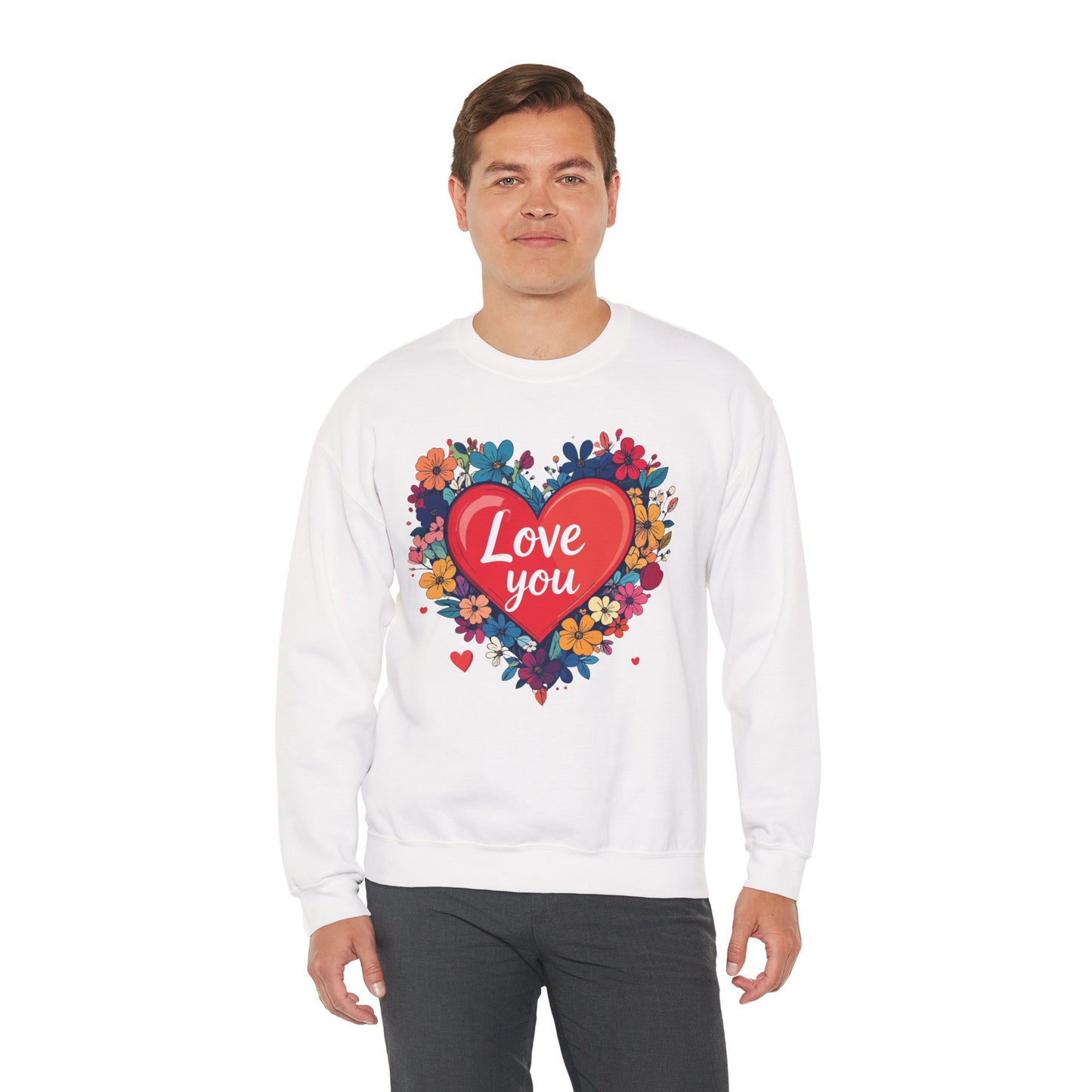 Unisex Floral Heart Sweatshirt Valentines Day Gift Cozy Crewneck Fifty Fifty Blend
