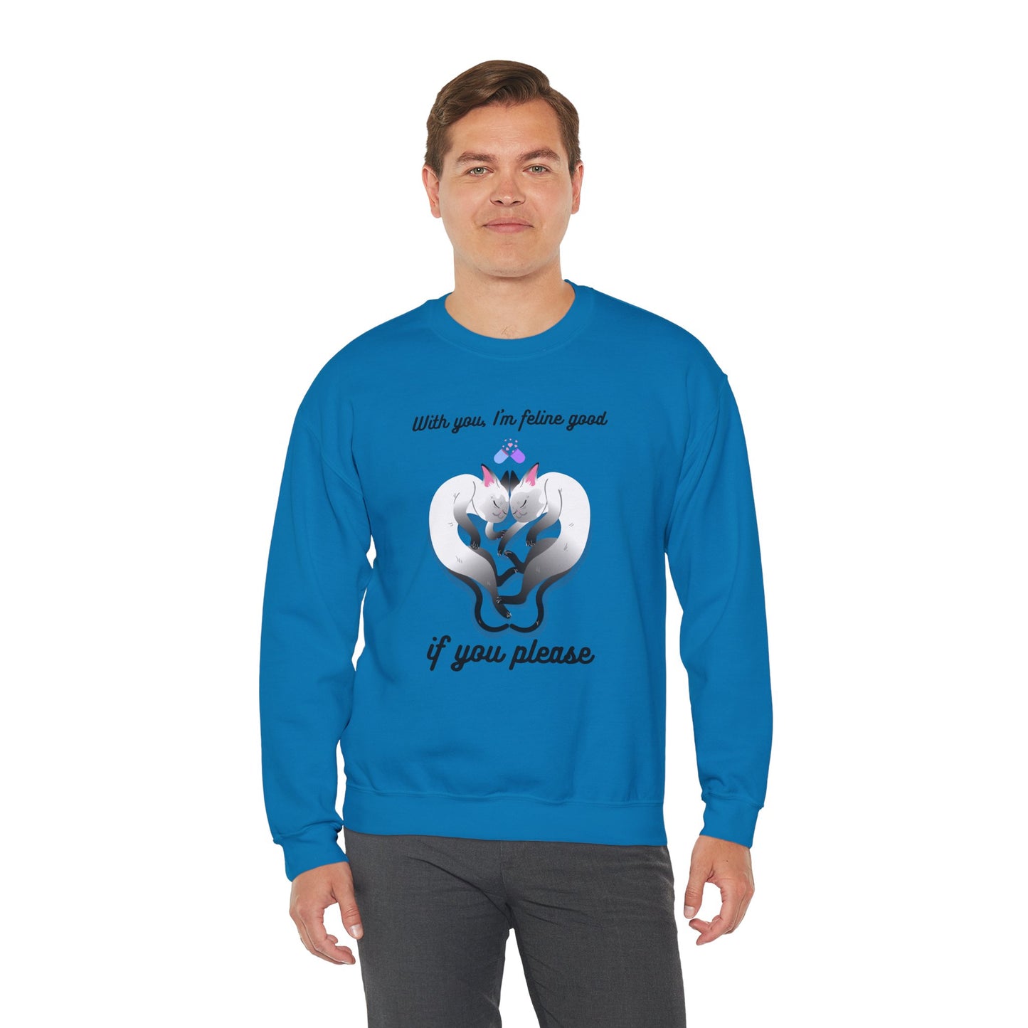 Double Cat Heart Sweatshirt Unisex Fifty Fifty Cotton Poly Valentines Day Sweatshirt