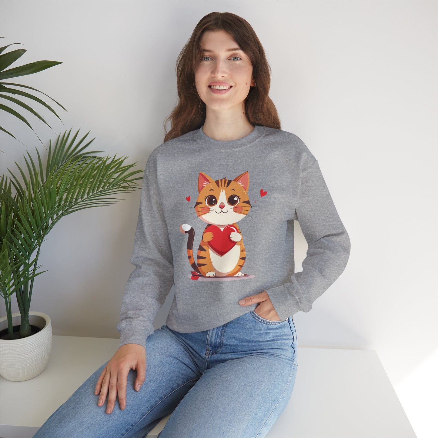 Cat Heart Sweatshirt, Heart Sweatshirt, Cat Sweatshirt, Valentine's Day Sweatshirt, 50/50 Cotton-Poly Animal Sweatshirt 103