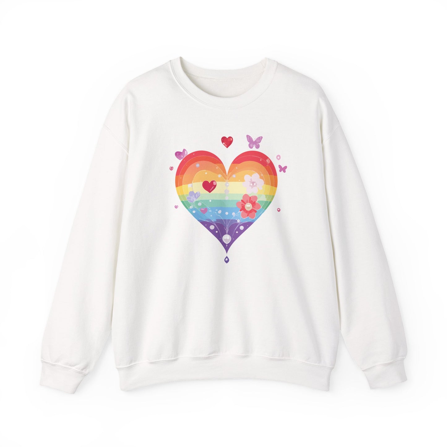 Rainbow Heart Floral Sweatshirt Unisex Valentines Day Graphic Love Sweatshirt Gift Idea