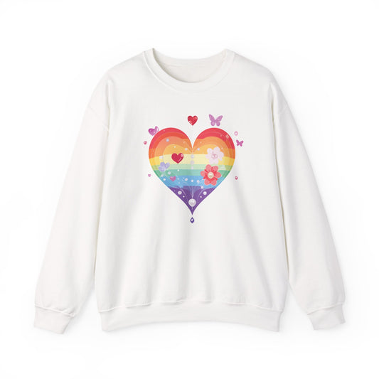 Rainbow Heart Floral Sweatshirt Unisex Valentines Day Graphic Love Sweatshirt Gift Idea