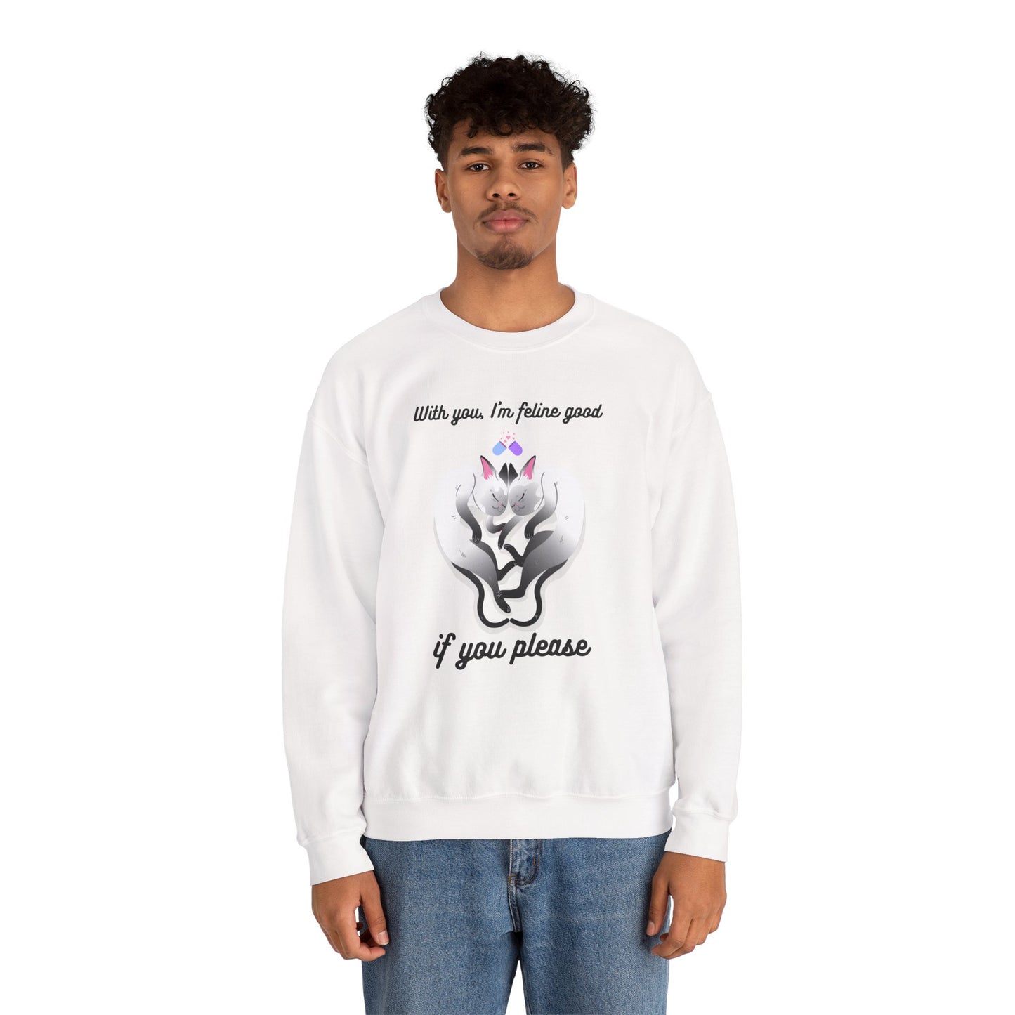 Double Cat Heart Sweatshirt Unisex Fifty Fifty Cotton Poly Valentines Day Sweatshirt