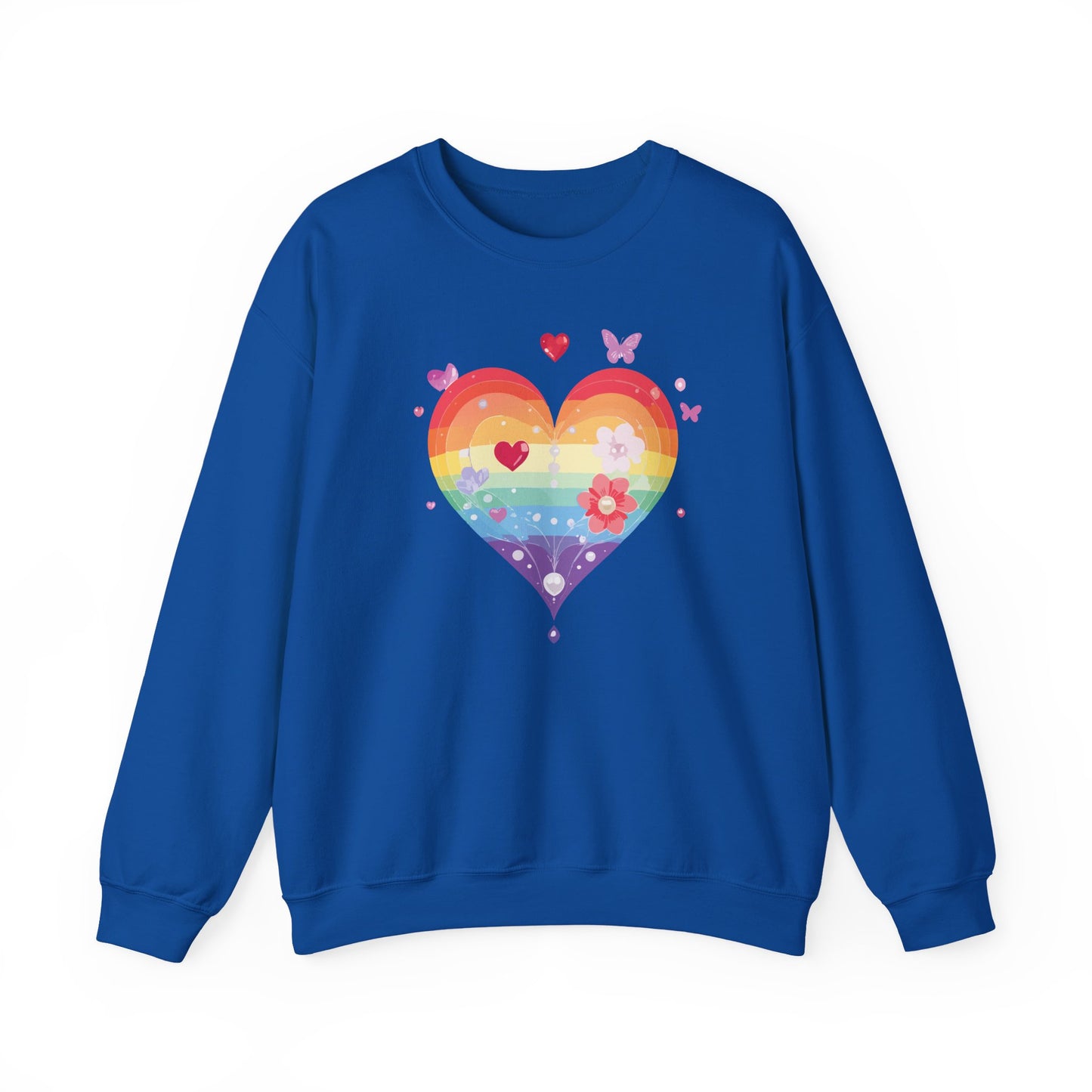 Rainbow Heart Floral Sweatshirt Unisex Valentines Day Graphic Love Sweatshirt Gift Idea