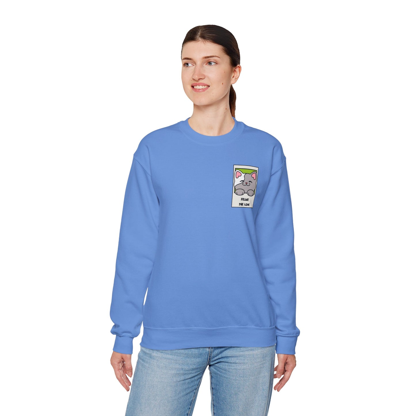 Pocket Cat Sweatshirt Unisex Cat Heart Sweatshirt Valentines Day Gift 50 Percent Cotton Poly Blend